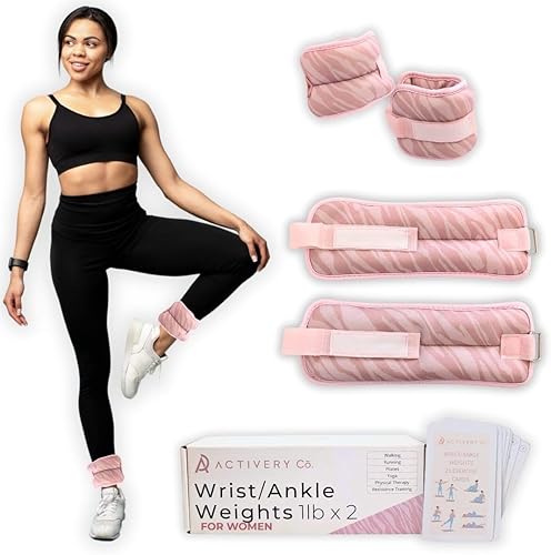Wrist & Ankle Weights for Women, Ideal for Fitness Workout, Gym, Pilates, Dance, or Yoga, Includes Exercise Guide & Mesh Travel Bag, 1 Pair, 1 Lb