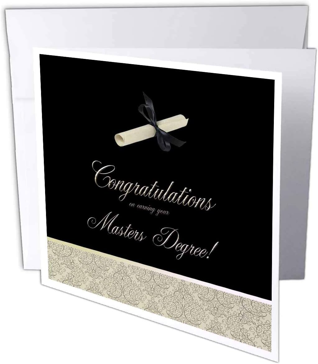 Greeting Cards - Congratulations, Masters Degree, Diploma and Damask, Gold and Black - 6 Pack - Graduation Design