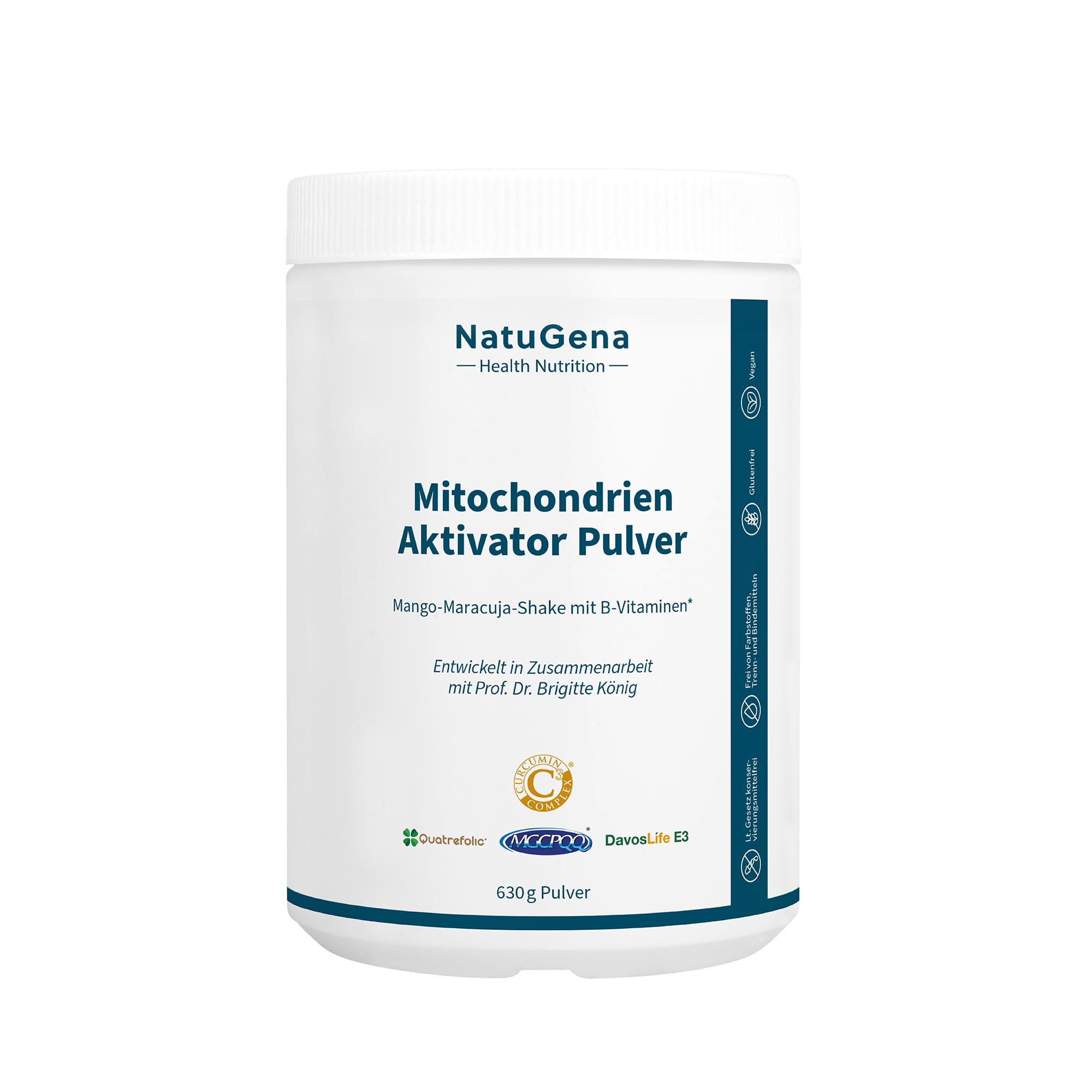 NatuGena Mitochondrien Aktivator Pulver - 2000 mg Kreatin, 1033 mg D-Ribose 1666 mg Taurin, hochwertige Mikronährstoffe, Mango-Maracuja-Shake, vegan, 633g Pulver (30 Tage-Packung)