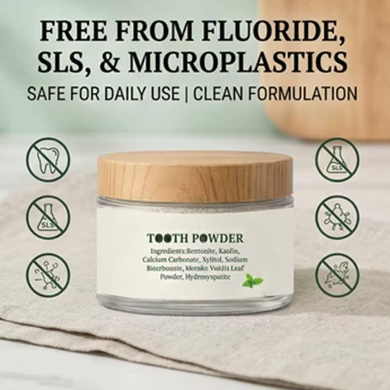 Poudre dentaire reminéralisante – Sans fluorure, blanchit, végétalienne, soutient la force de l'émail et le bien-être buccal | Ingrédients sûrs et propres | Saveur de menthe fraîche