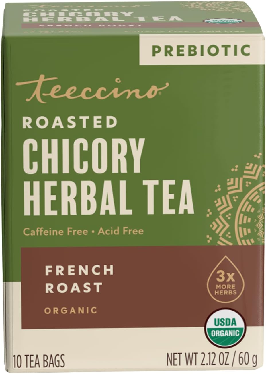 Teeccino French Roast Herbal Tea - Rich & Roasted Herbal Tea That’s Caffeine Free & Prebiotic for Natural Energy, Coffee Alternative, 10 Tea Bags