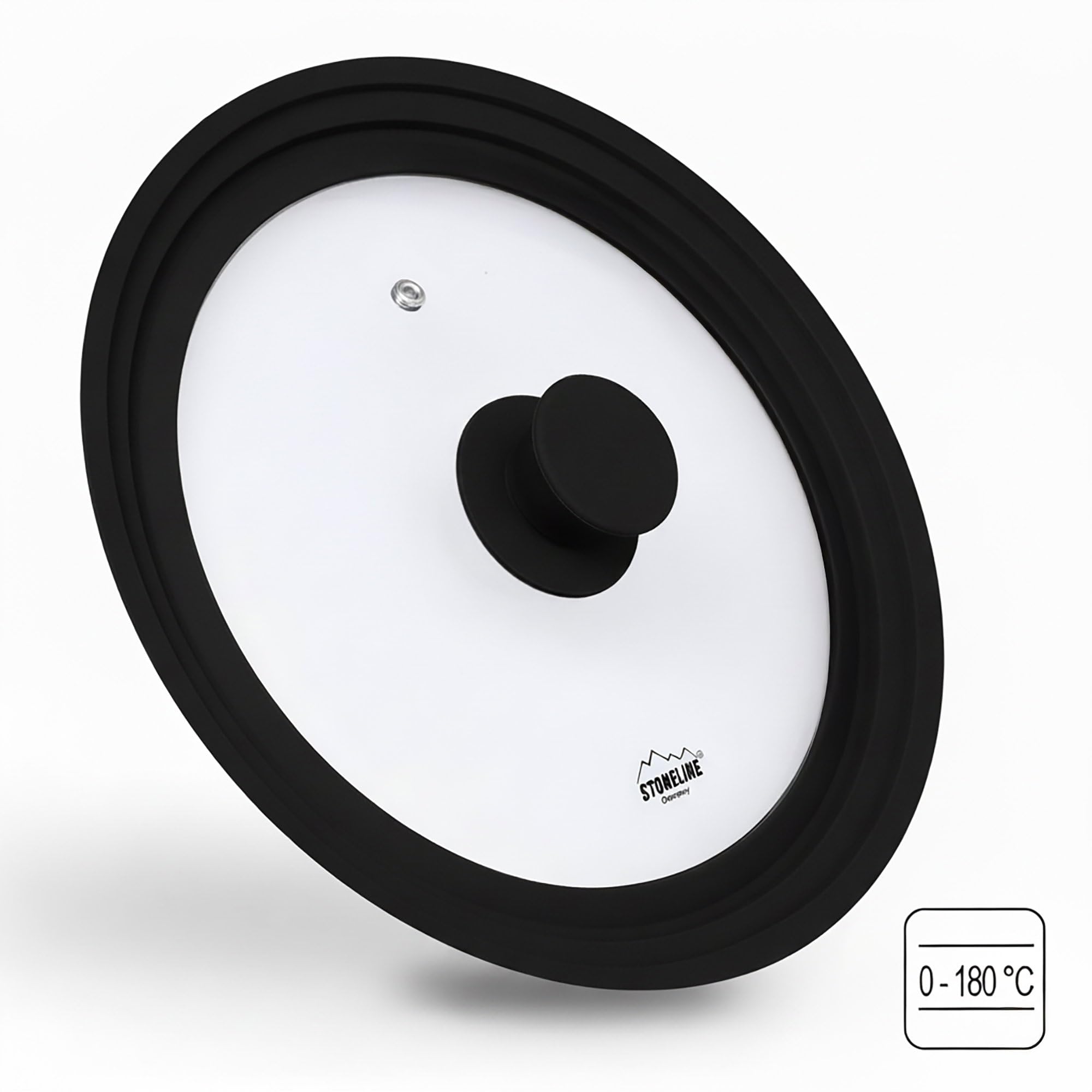 STONELINE - Tapa universal de cristal para estufas, ollas ollas de 24/26/28 cm, borde de silicona, tapa multifunción resistente al calor, 3 tamaños, color negro