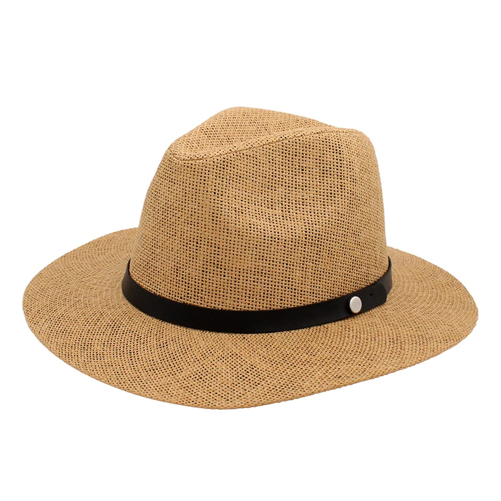 Carnavalife Sombrero Hombre Mujer de Paja de Papel, Gorros de Panamá de Verano UPF 50, Fedora para Playa y Sol de ala Ancha, Plegable y Ligera (Marrón, 56cm)