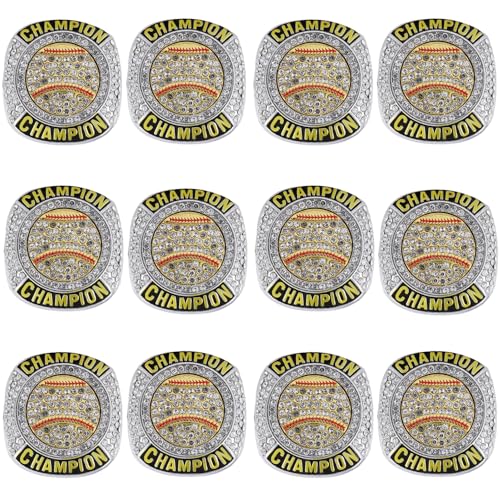 guancrown Baseball Championship Ring Trophy Award Gift Tournament Champions or Finalists Champion Ring (12 pcs Rings, Size 10)