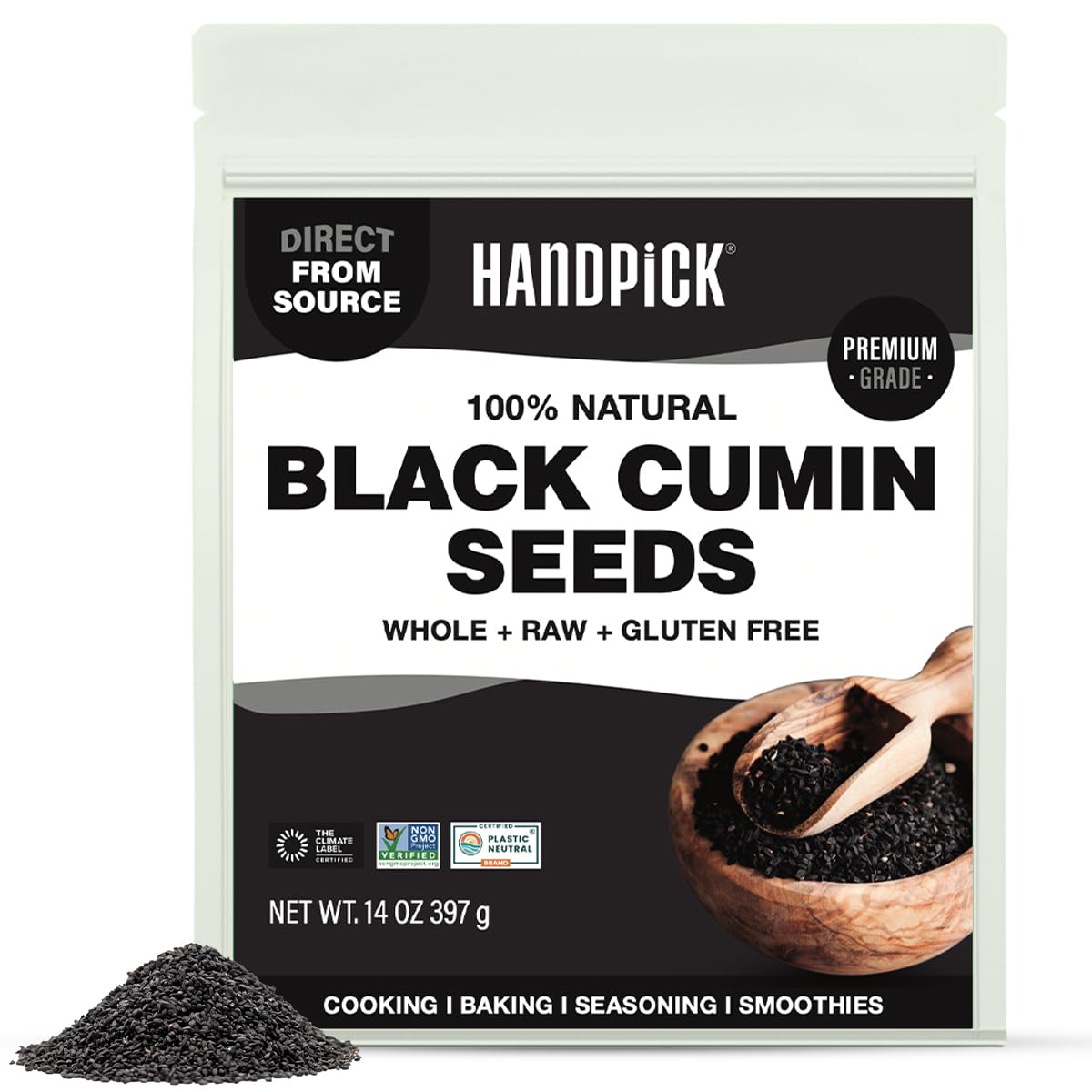 Sponsored Ad - HANDPICK Black Cumin Seed (14oz) Pure Nigella Seeds - No Salt or Preservatives, Non GMO | Indian Black Whole Cumin | Gluten Free, Aromatic & Farm Fresh Kalonji | Resealable Zip Lock Pouch
