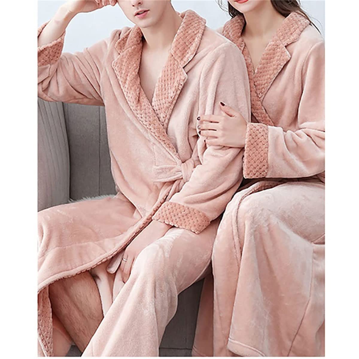 Accappatoi in Flanella Invernale, Uomini e Donne Coppie Pigiami, Abito di Lusso, Abito da Notte Caldo Addensato (Color : Ping+Man, Size : 3XL)