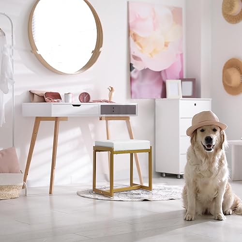 Miniatura 3 de Taburete de tocador, taburetes de silla de tocador para sala de maquillaje, banco de maquillaje pequeño de piel sintética, patas modernas de metal