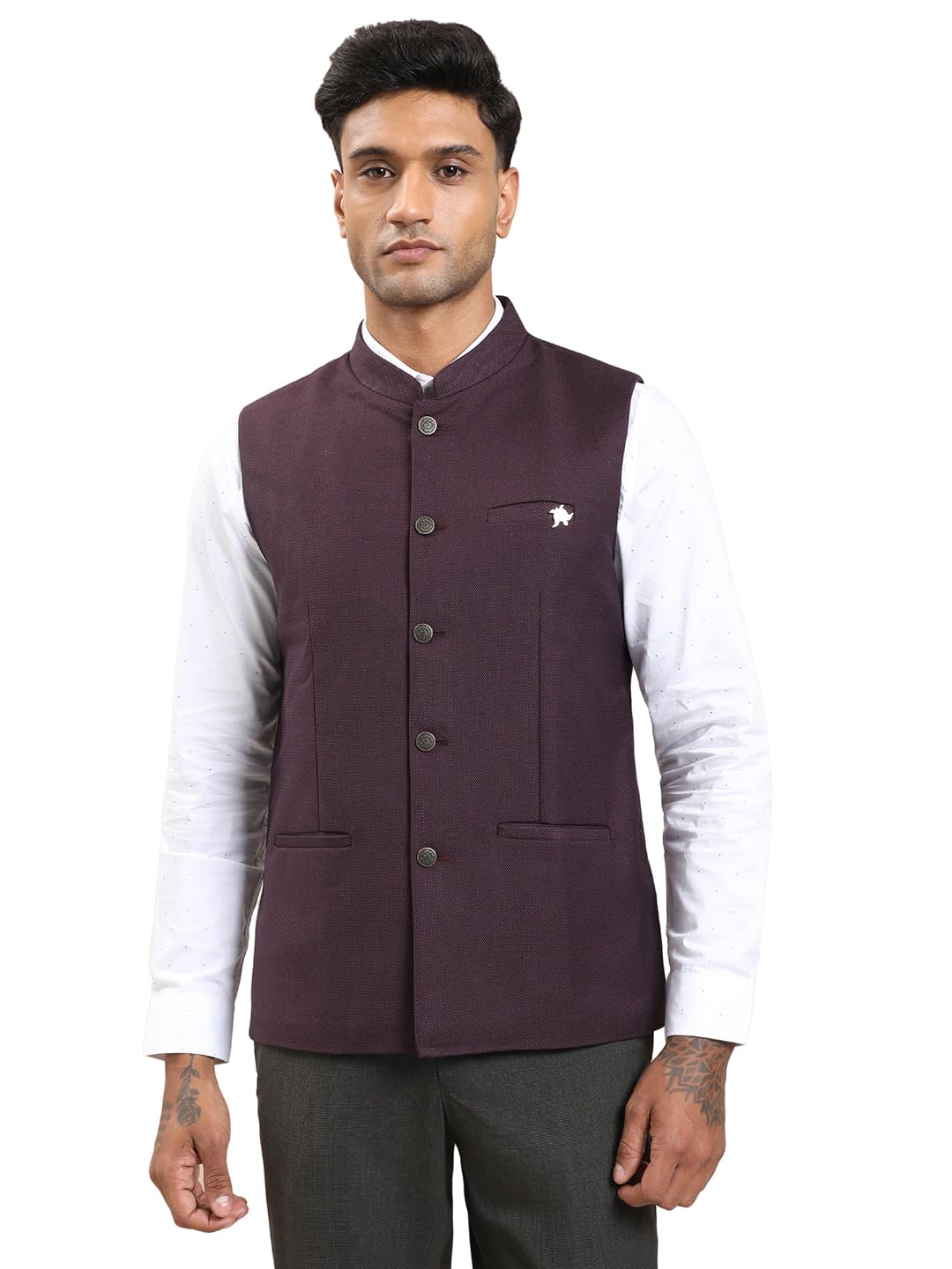 turtle Men Terry Rayon Self Design Slim Fit Purple Nehru Jacket||Waistcoat-picture-23
