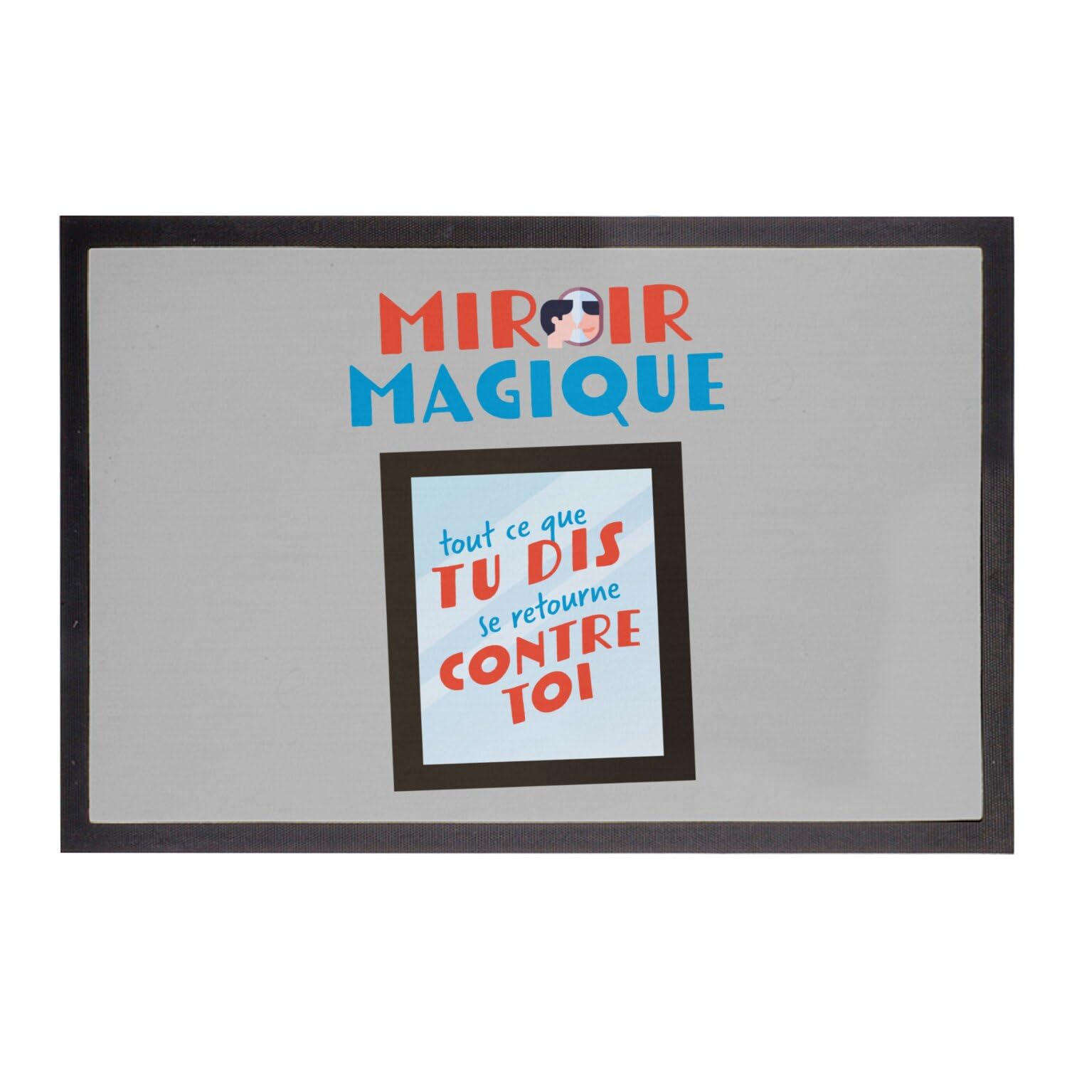 Paillasson Gris antidérapant grand format motif amusant miroir magique 75x50cm