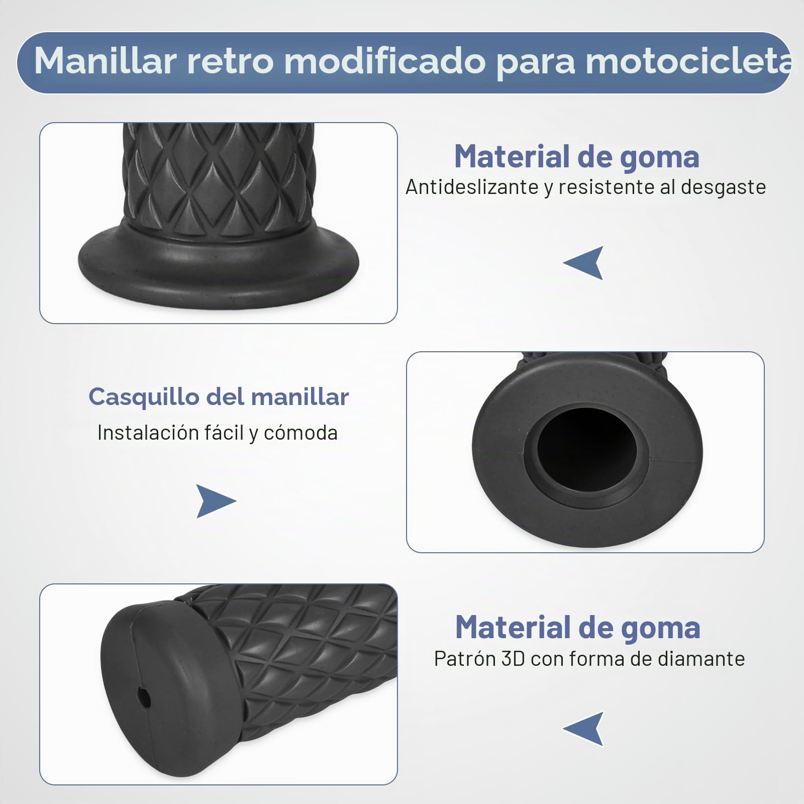 Empuñadura para Manillar Motocicleta de Goma, 22mm Antideslizante Empuñaduras de Moto Manillar, Puños para Moto Universale Agarraderas Diseño Ergonómico