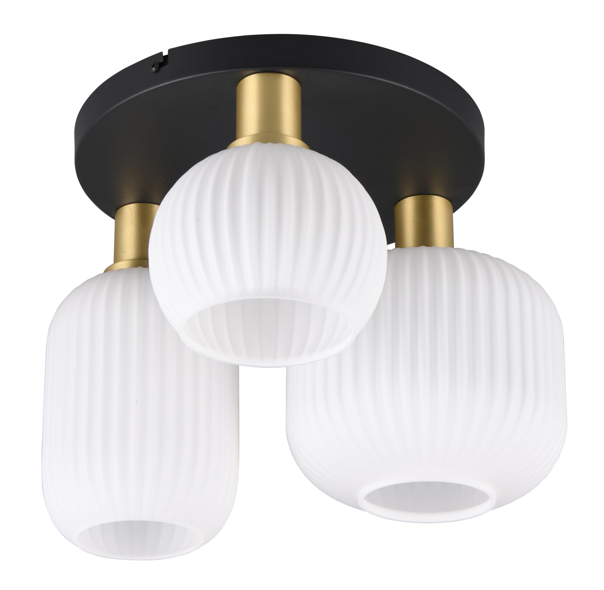 Trio Leuchten Plafonnier DIVA 619800308, Métal Laiton/Noir mat, Verre Blanc, excl. 3x E27