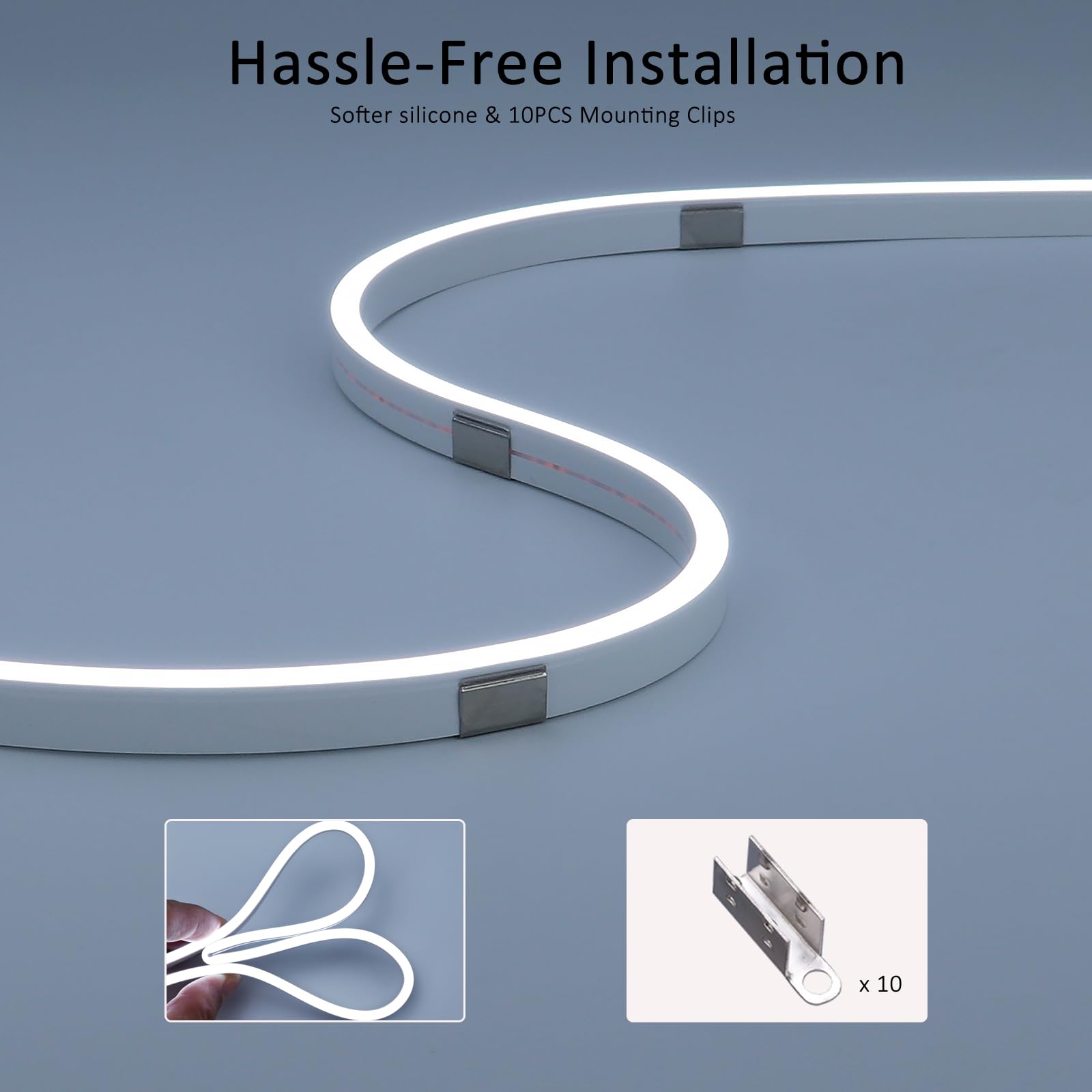 JOYLIT 24V Neon Striscia LED 5M 6000K Bianco Freddo, 6x12MM Flessibile Neon LED Strisce Silicone CRI 90+ IP67 Impermeabile Senza Punti Strip LED Per Cucina, Giardino (Alimentazione Non Inclusa)
