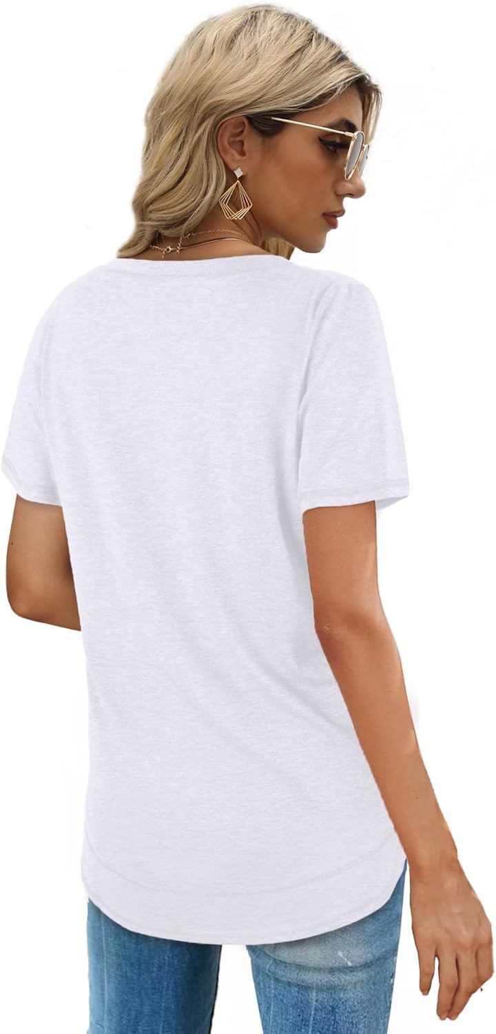 Dofaoo Womens Tops Short Sleeve Summer T-Shirts Curved Hem Casual Fashion Shirts Beach Vacation Clothes - Image 4