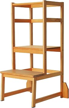 Toddler Step Stool Toddler Kitchen Stool, Adjustable-Height Toddler Tower Stool Kitchen Wooden Helper Step Stools for Kids, Natural