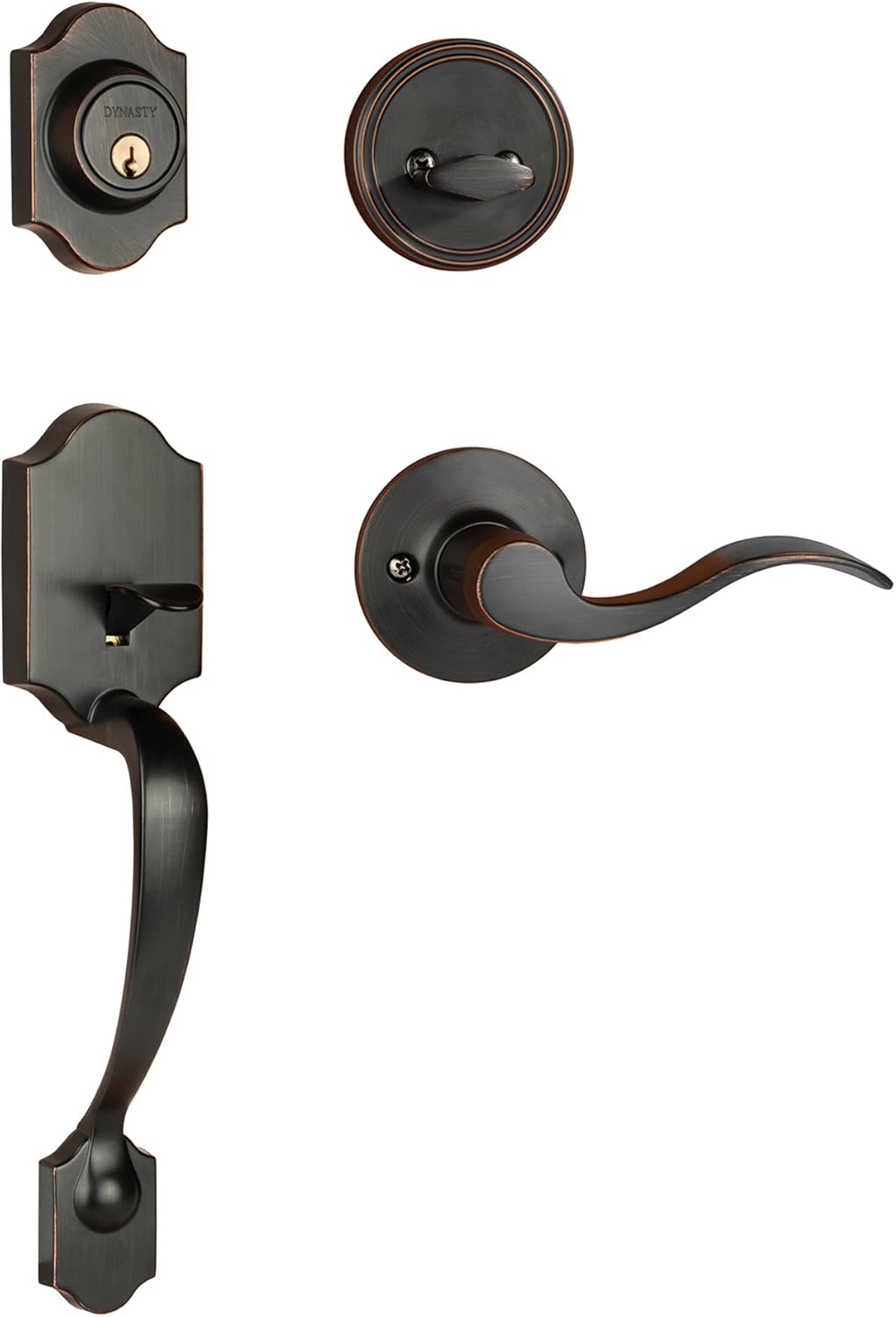 Exclusive Discount 90% Price Dynasty Hardware DEN-HER-100-12PL Denver Front Door Handleset, Aged Oil Rubbed Bronze, with Heritage Lever, Left Hand