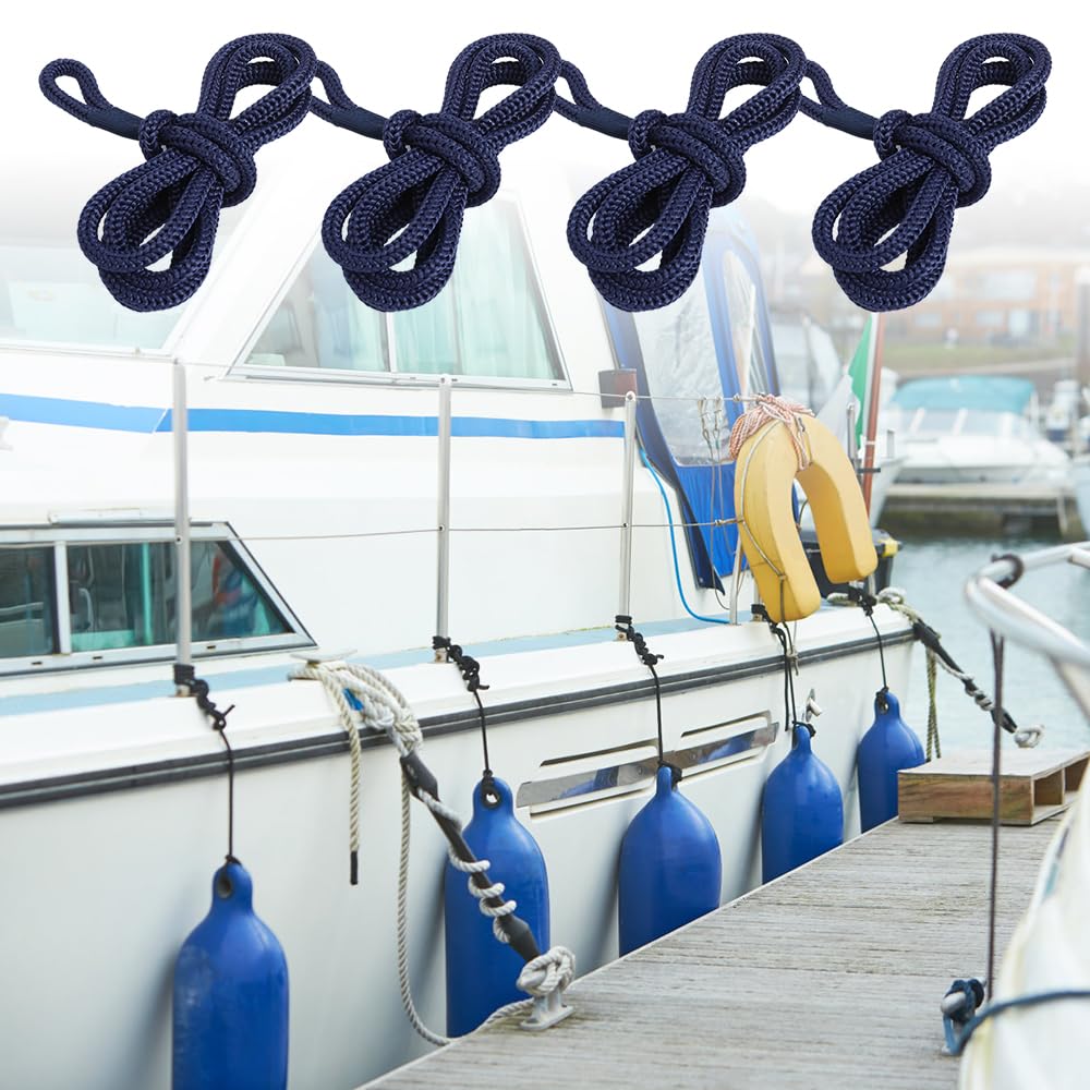 4 Pezzi Corde per Parafanghi per Barche, 150 cm Robuste Linee di Attracco in Poliestere, Corda per Barca per Imbarcazioni Marine Ormeggio