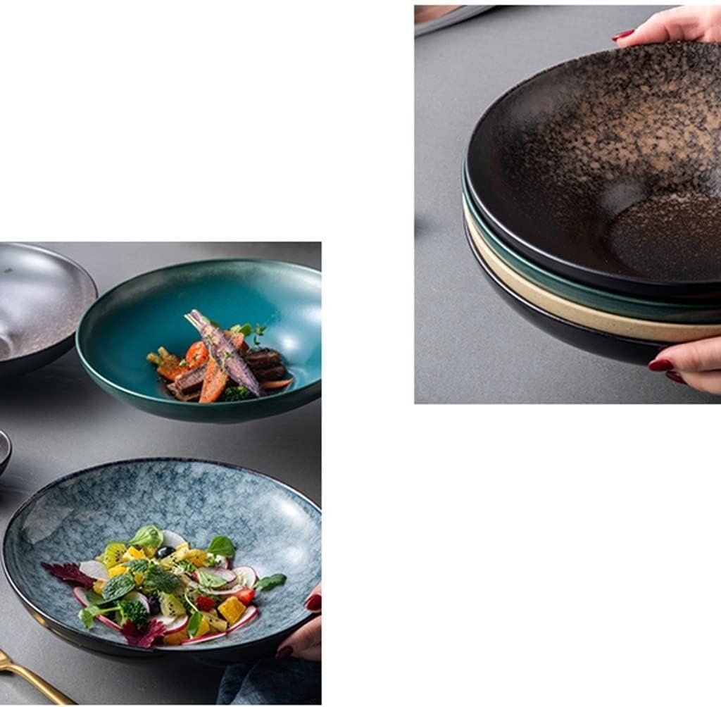 Zestaw 2 dużych ceramicznych misek do sałatek - 25 cm średnicy, kreatywne wysokie miski do zup, makaronu, owoców i makaronu, do układania w stosy, idealne do domu, restauracji i na imprezy (szary)