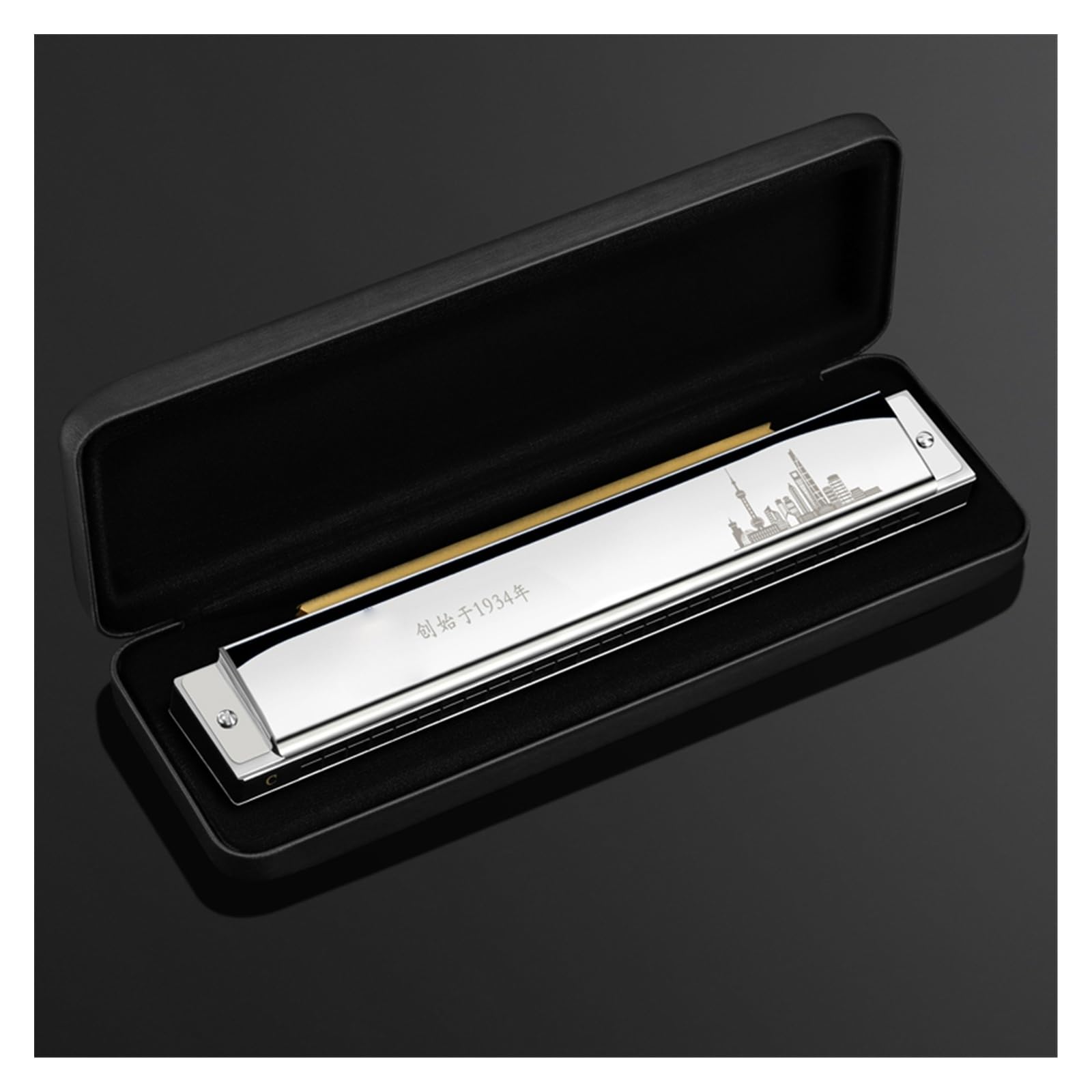 Mundharmonika Polyphone Einsteiger-Mundharmonika mit 28 Löchern in C-Dur für professionelle Auftritte(Silver)