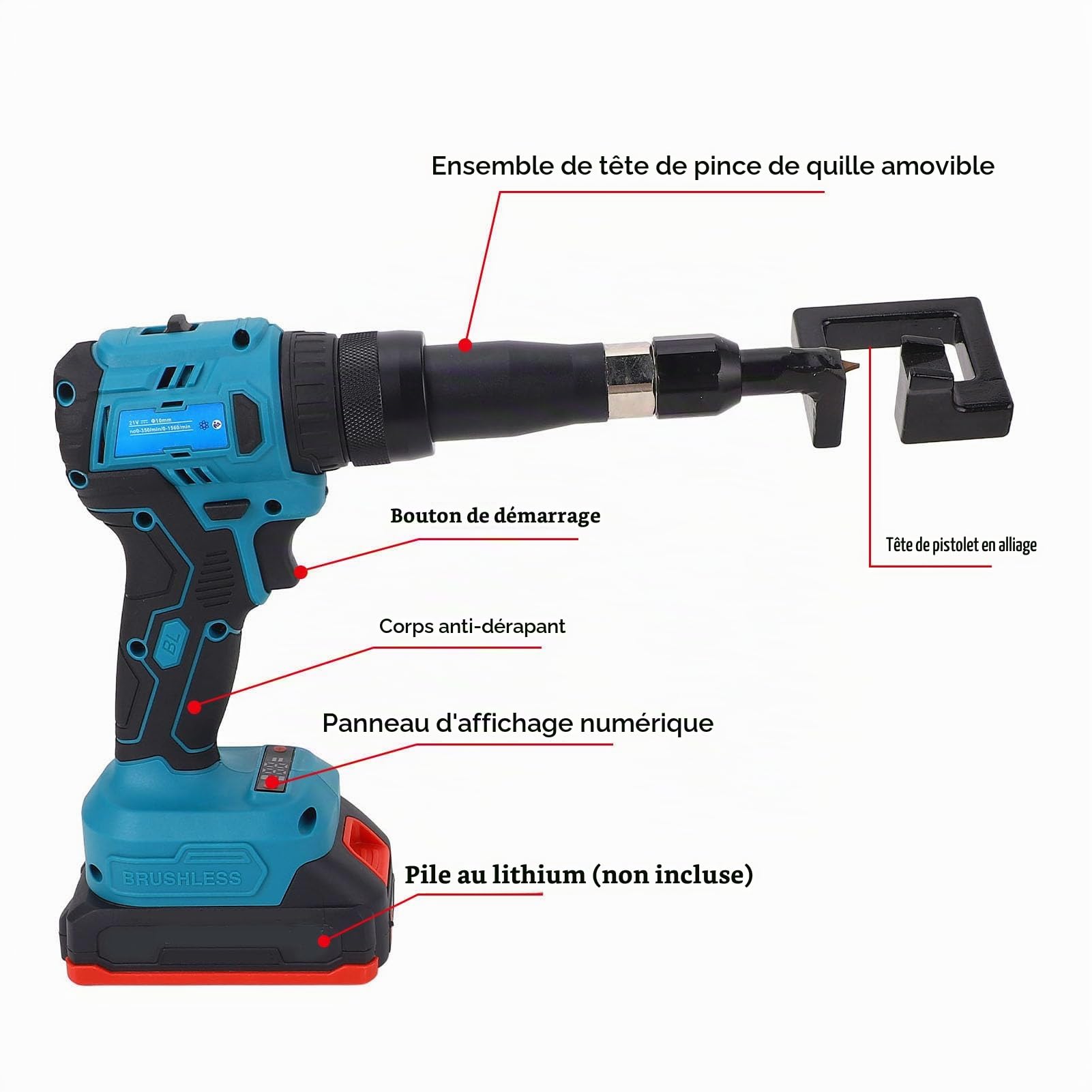 Pince Quille Électrique Rotative Multi-angles pour Cloison Compatible Perceuse Visseuse Installation Rapide et Précise