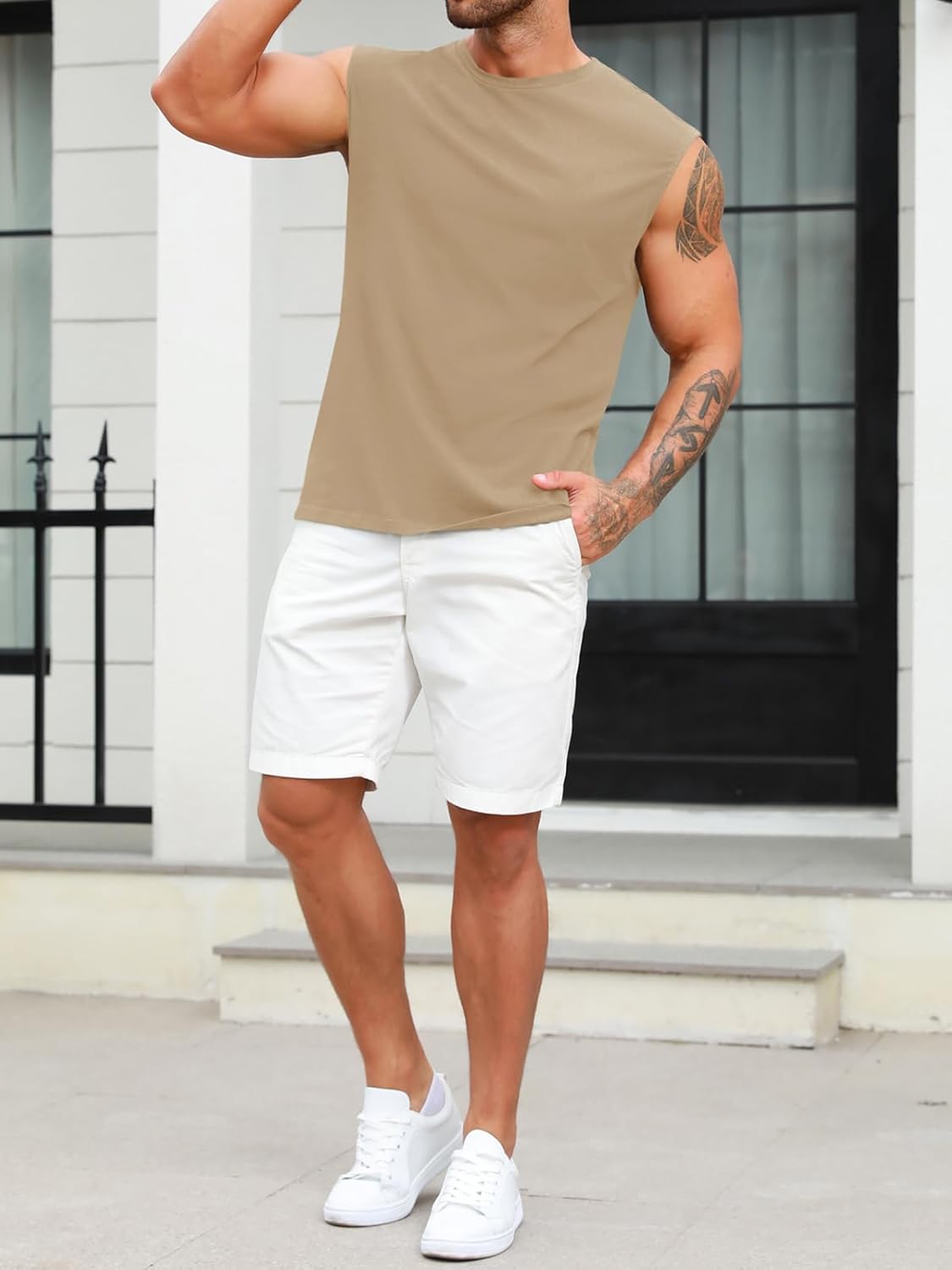 Aoysky Men's Crewneck Sleeveless Athletic Tank Top Performance Workout Muscle Cut Tee Tops - Image 5