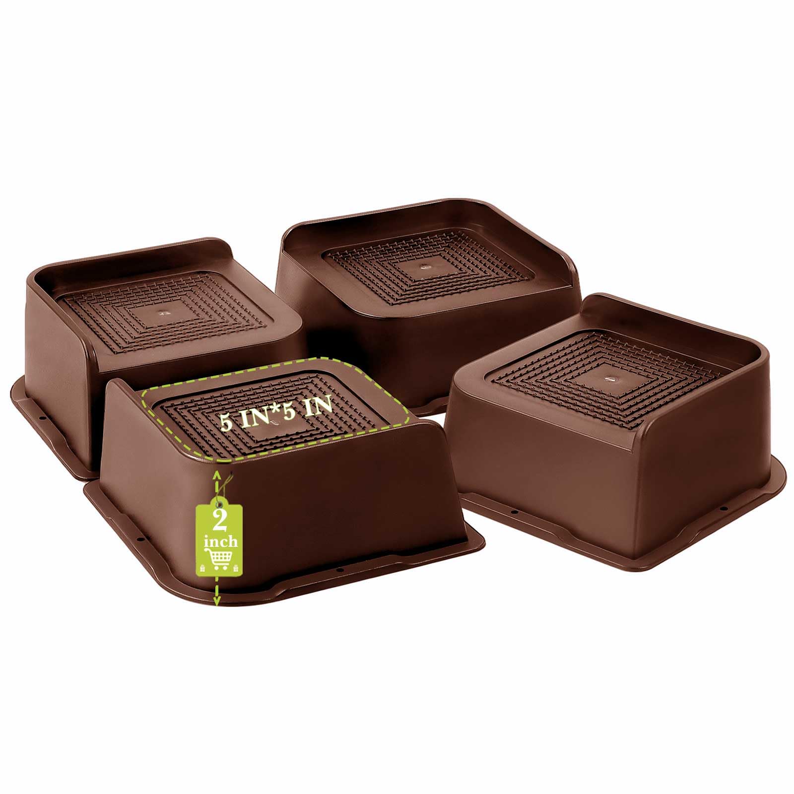 Photo 1 of Bed Risers 1 inch, 2 inch, 3 inch, 4 inch, 6 inch, 8 inch Heavy Duty, Oversized Furniture Riser for Couch Sofa Table Chair Leg Frame Dorm, Support up to 6000 Lbs (Chocolat Brown 4 Pack, 2 inch)