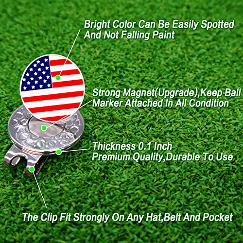 Finger Ten Golf Ball Markers 3 Pcs With 3 Pack Hat Clip Value Gift Set, Mark Pattern Usa, Eagle, Ribbon In Choice For Men Women Kid (3 Usa Flag) #TOP2