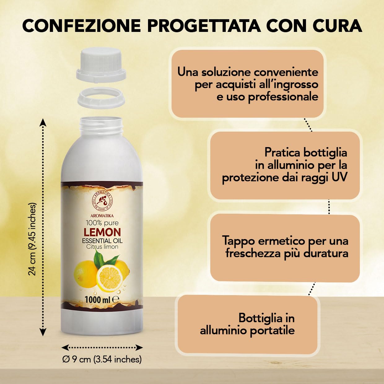 Olio essenziale di Limone 1000 ml - Citrus Limon - Naturale e Puro - Olio essenziali per Diffusori - Profumi per la Casa - Saponi e Candele - Sauna - Aroma di Agrumi - Aromaterapia