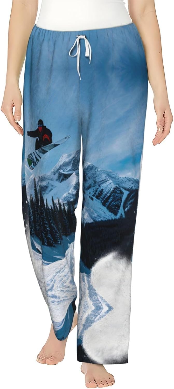 Snowboarding Print Cozy Christmas Pajama Pants,Flannel Pajama Bottoms,Cater To Various Body Types