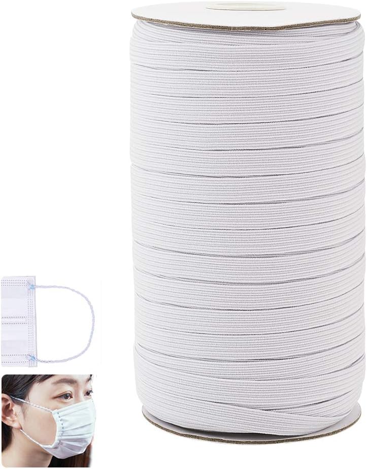 Beadthoven 100 Yards 5/16-Inch Braided Elastic Cord 8mm White Flat Elastic Band for Sewing Crafting Jewelry Making