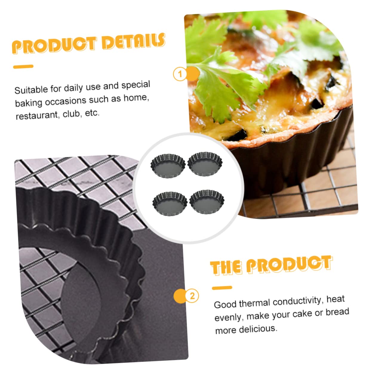 OKUMEYR 4pcs Mini Tart Tins Non-stick Loose Base Baking Molds for Tart Quiche Flan