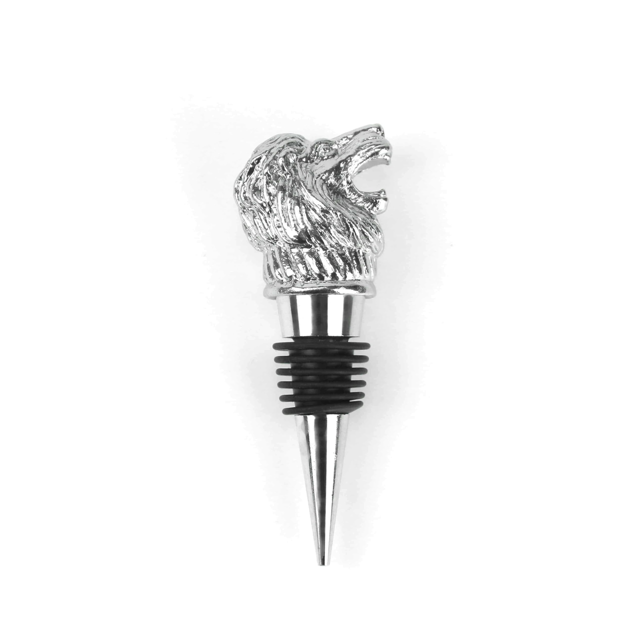 Lion Shape Wine Bottle Stopper | Round Air tight Seal | Reusable | Bottle Cap in Gift Box 1 pc (Silver)
