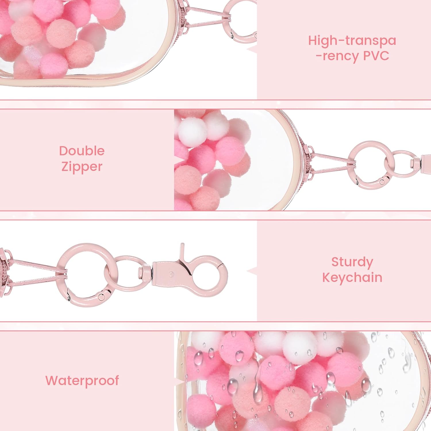 3 Pack Clear Figure Display Bag with Keychain with 3 Sgapes,Waterproof&Dustproof Blind Box Keychain Pouch with Zipper(Pink)
