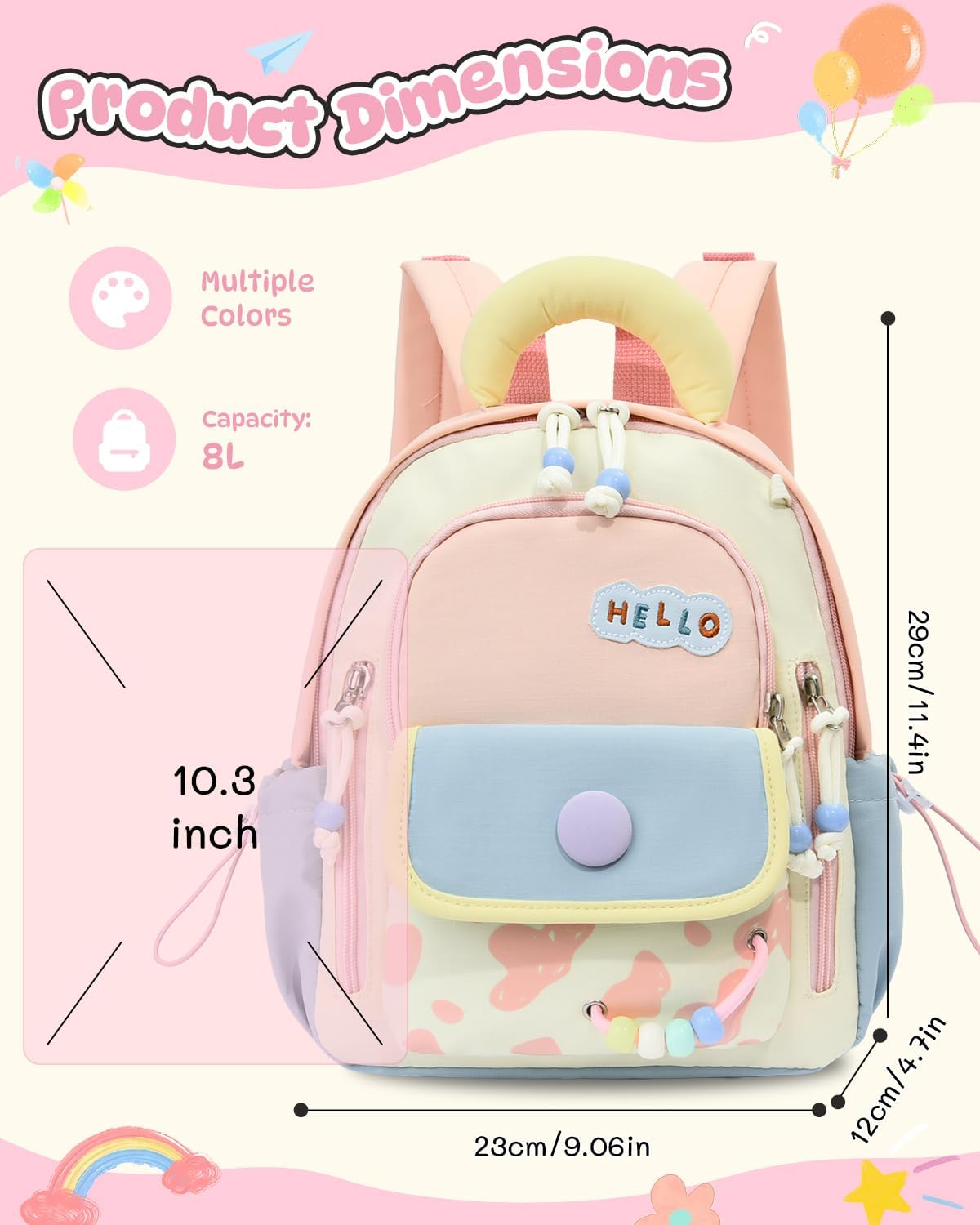 PROTAURI Sac à Dos Enfant Maternelle Fille avec Bretelles de Poitrine, Cartable Maternelle Respirant & Imperméable, Sac Enfant Maternelle Léger Macaron-Design pour 2-5 Ans, 8L, Rose Clair | Avec sangle de poitrine, imperméable, légère, respirante, ergonom