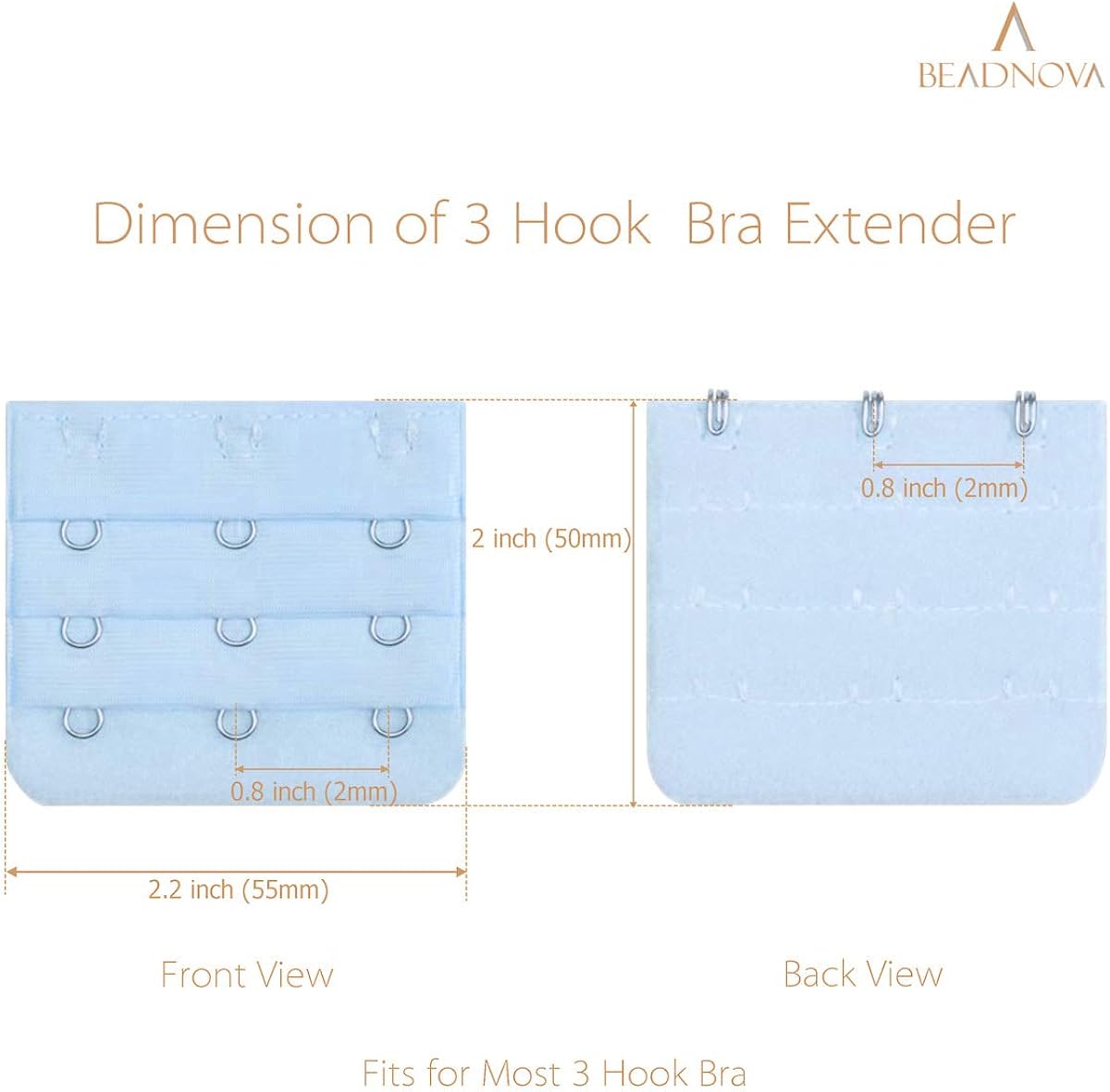 BEADNOVA Bra Extender 3 Hook Bra Back Clips Bra Strap Extender Bra Clasp (4pcs)
