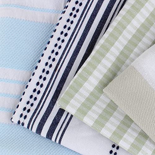 Tcmao 100% Cotton Kitchen Towels, 4 Pack Absorbent Tea Towels 14"X24" Reusable Machine Washable Dish Towels Multi-Purpose Fade-Resistant Dish Cloths Lint Free Flat Towels, Boho Striped Tassel #TOP5