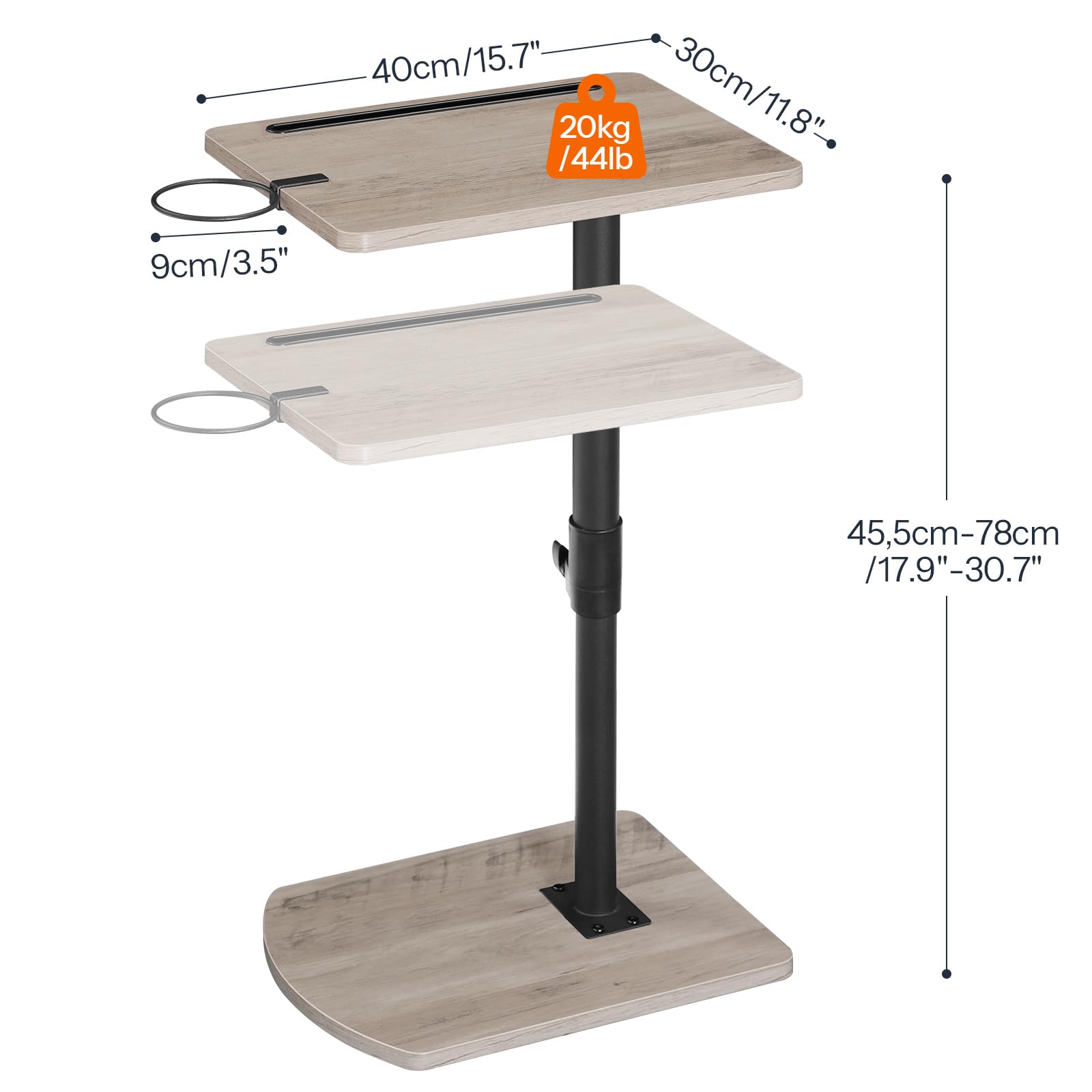 HOOBRO Tavolino a Forma di C Regolabile in Altezza, Tavolino Divano Rotazione 360°, con Portabicchieri Rimovibile e Slot per Tablet, Grigio Invecchiato e Nero EBG34SF01