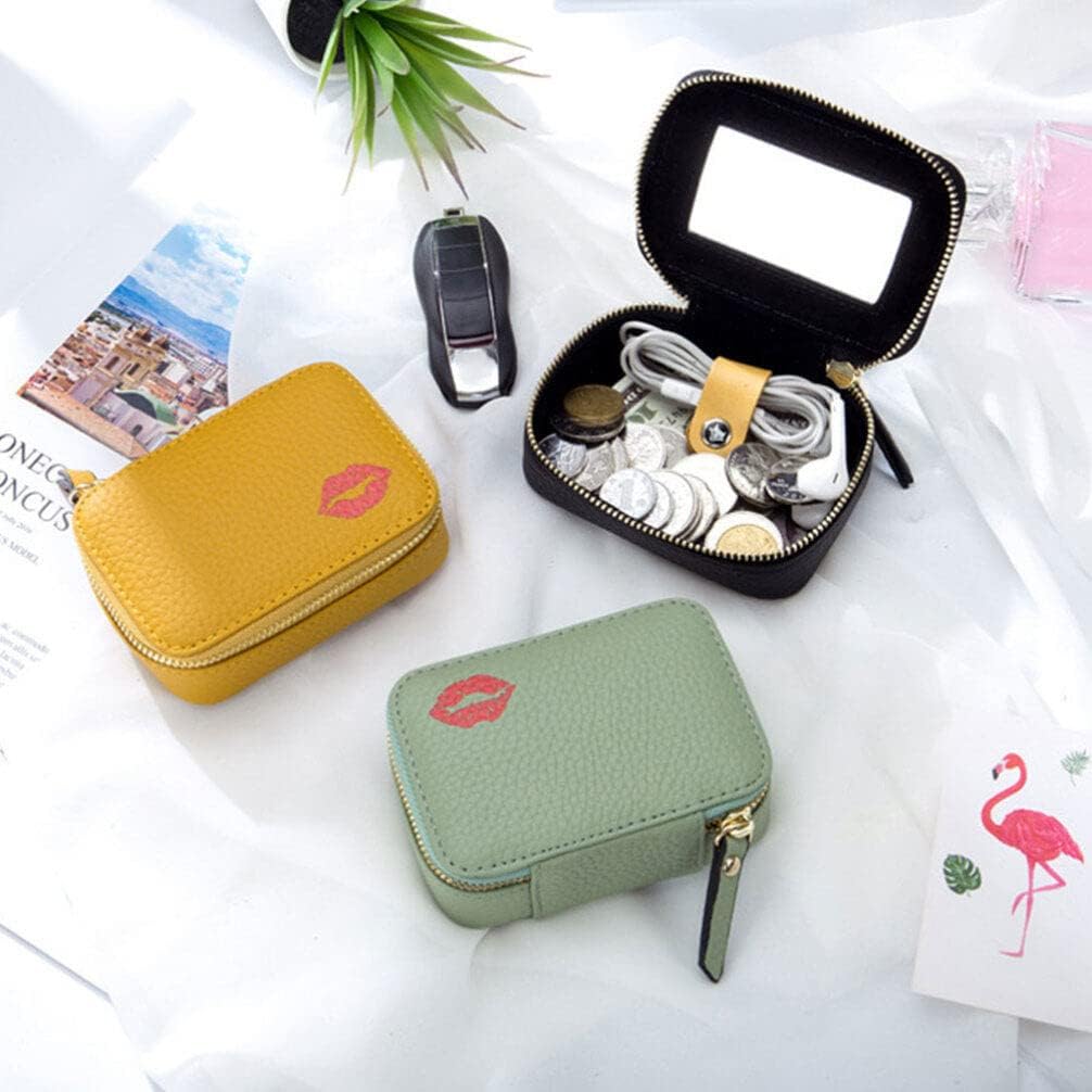 Kichvoe Portable Lipstick Makeup Bag Small Pu Leather Cosmetic Pouch with Mirror for Travel Daily Use Organizer for Lipstick Cards Jewelry - Image 3