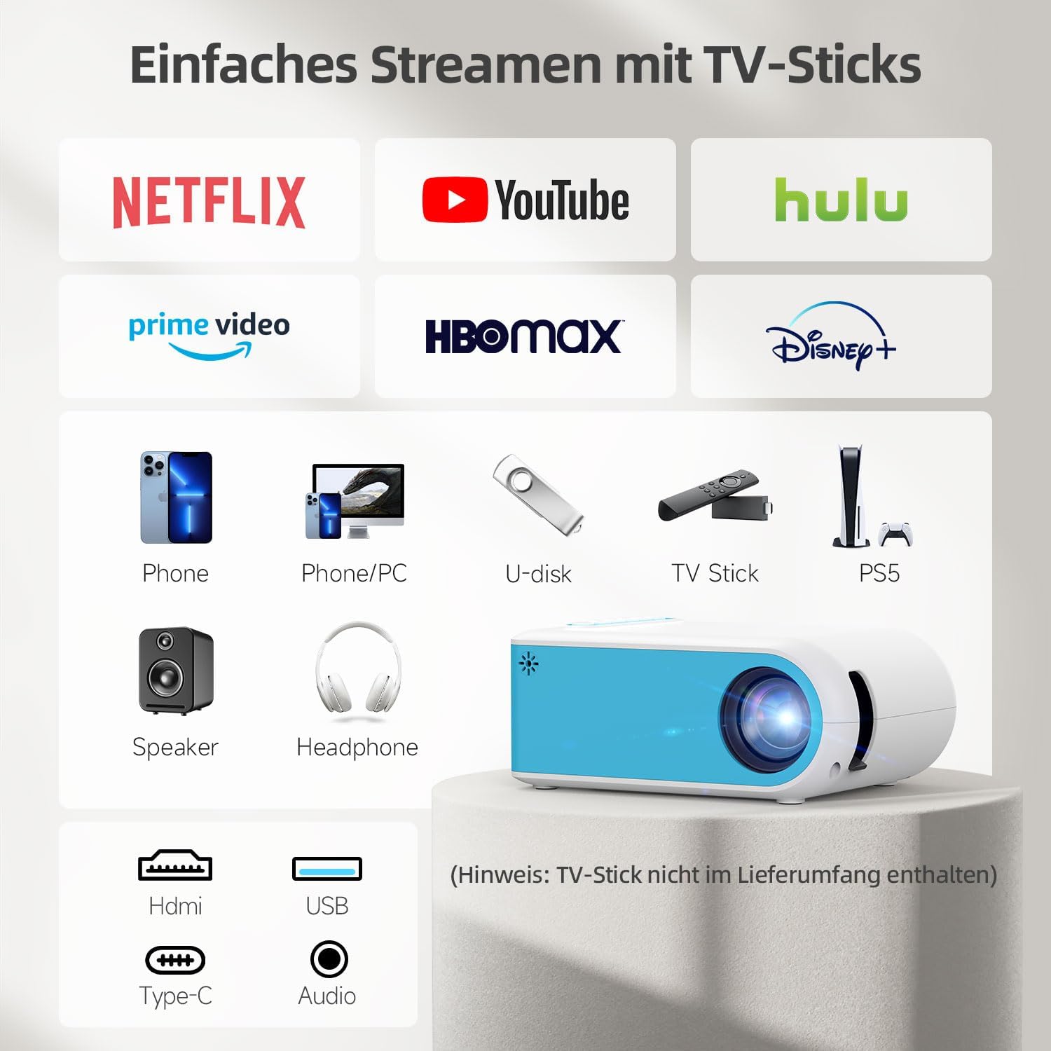 Projektor teljes nézete és méretei