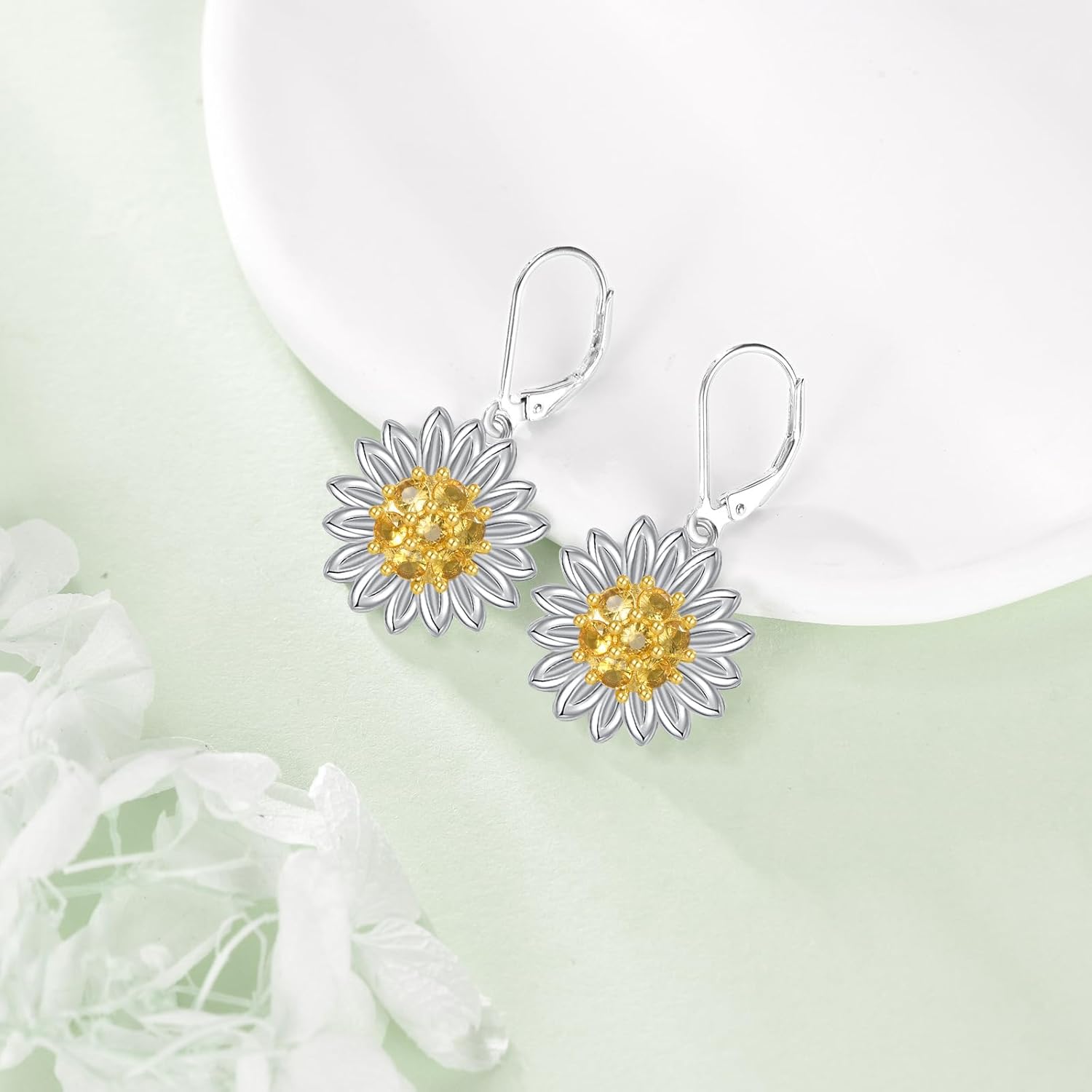 LONAGO 925 Sterling Silver Sunflower/Red Cardinal/BlueJay Bird Dangle Earrings Heart Animal Leverback Earrings Jewelry Gifts for Women