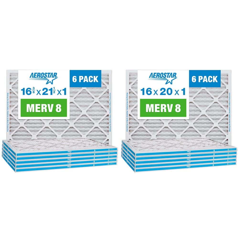 Aerostar 16 3/8x21 1/2x1 MERV 8 Pleated Air Filter and 16x20x1 MERV 8 Pleated Air Filter Bundle (6 Pack)