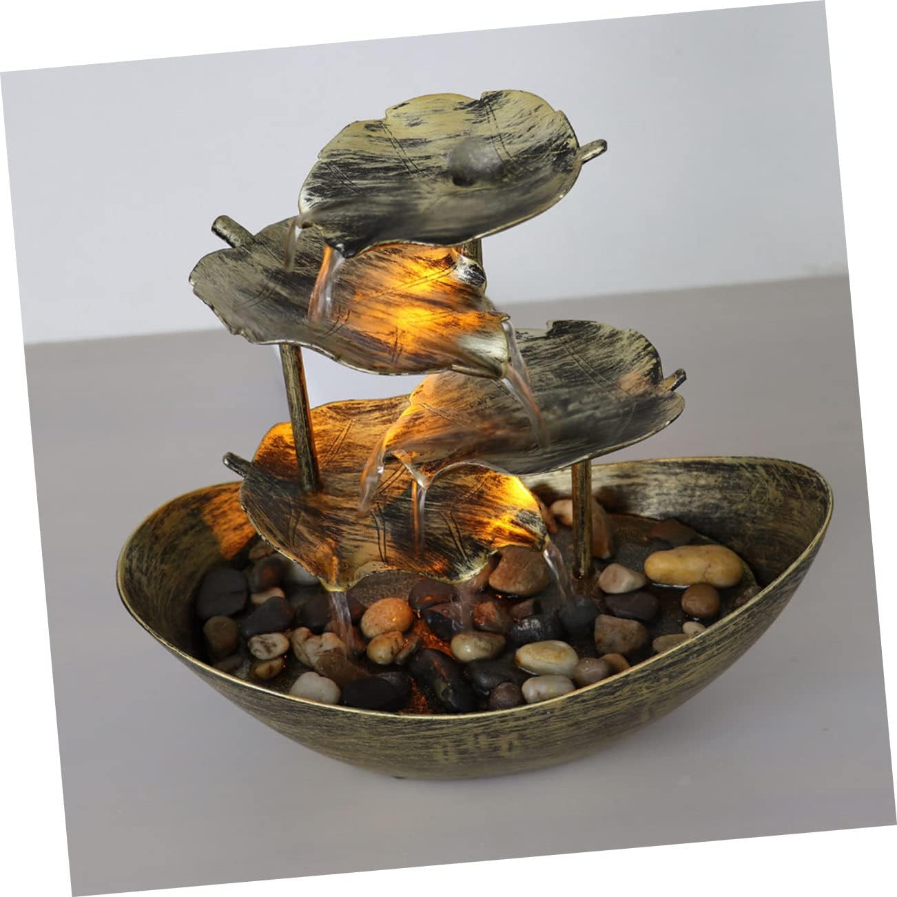 Alipis Creative Lotus Leaf Ingot Tabletop Fountain with Led Night Light Relaxing Water Flowing Ornament for Home Office and Meditation Decor