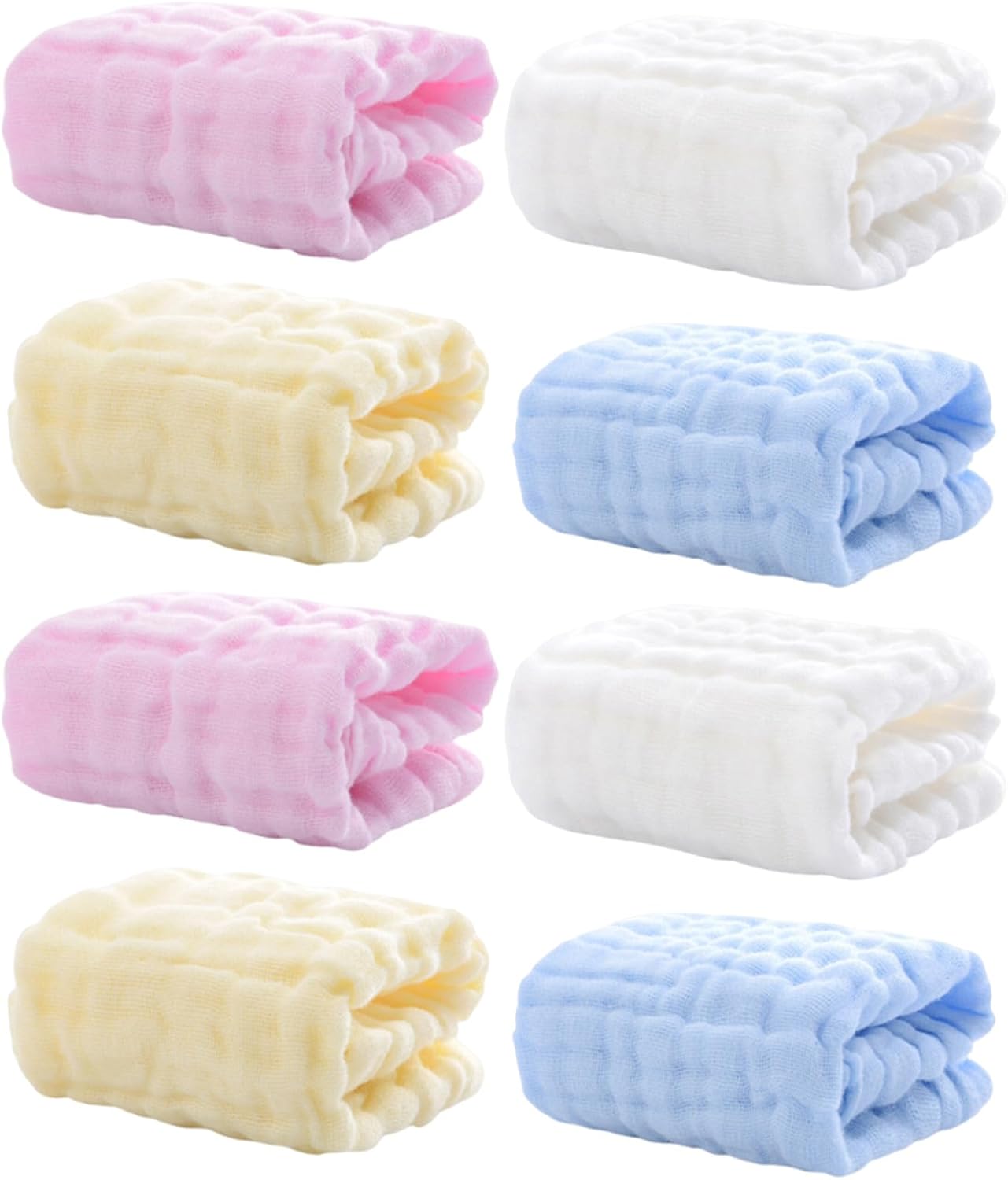 8pcs Newborn Cotton Muslin Burp Cloth - Cotton Baby Washcloths for Drooling - 11.8'' Square Absorbent Hand Towels for Infant Feeding Face Cleaning Nursery