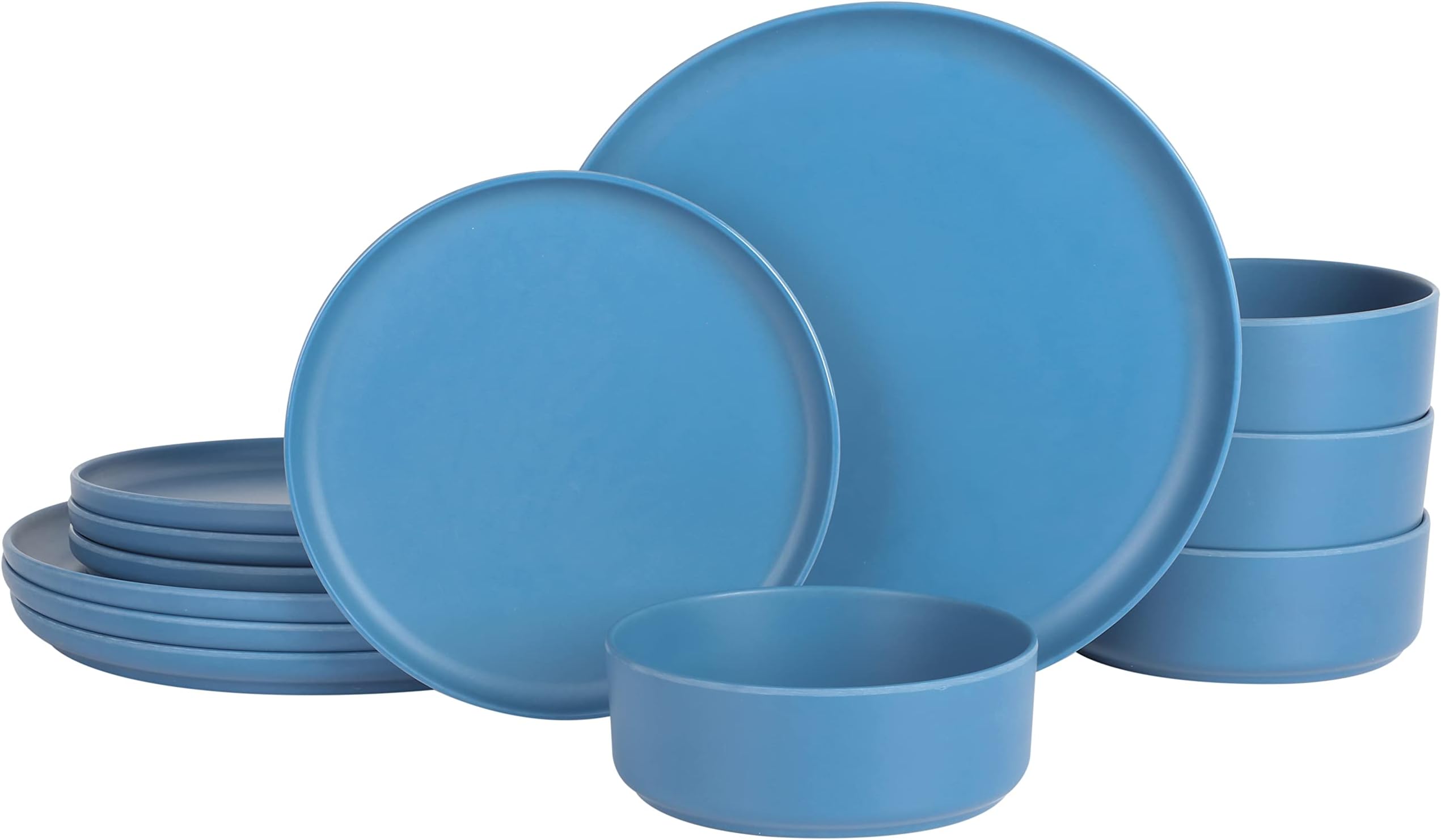 Canyon Crest Stackable Matte Melamine Set - Blue, Service for Four (12pcs)