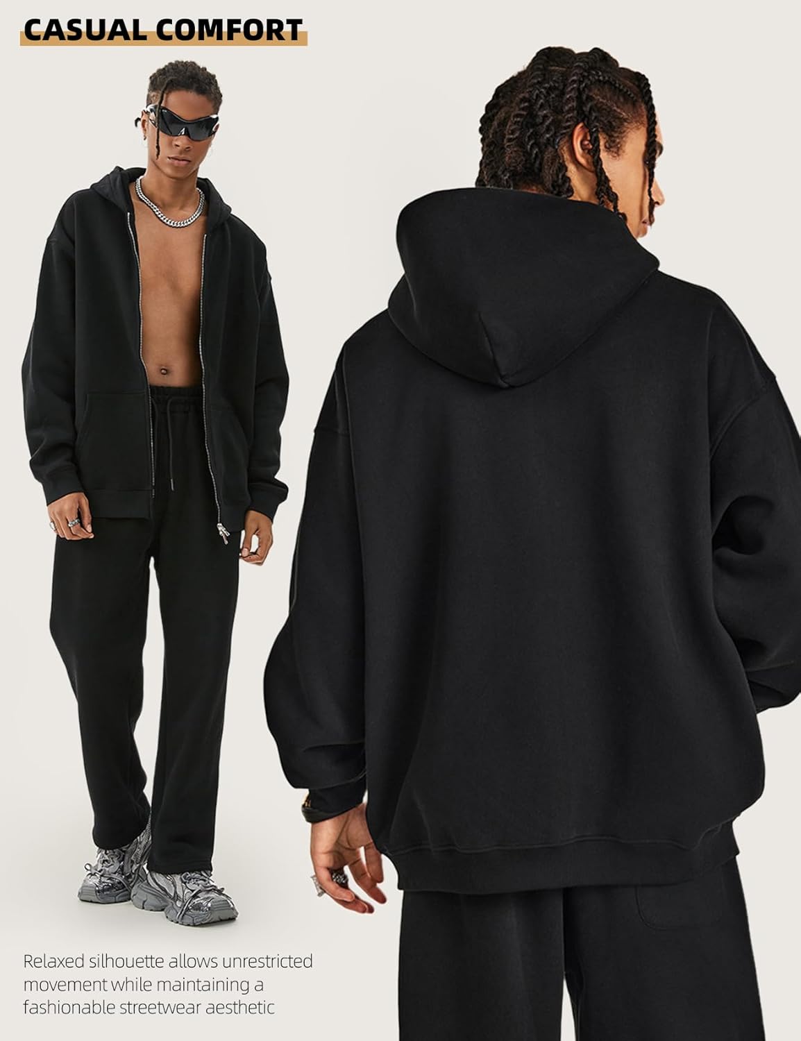 Gihuo Men's Fleece Zip Up Hoodie Full-Zip Hooded Sweatshirt Jacket Casual Streetwear - Image 2