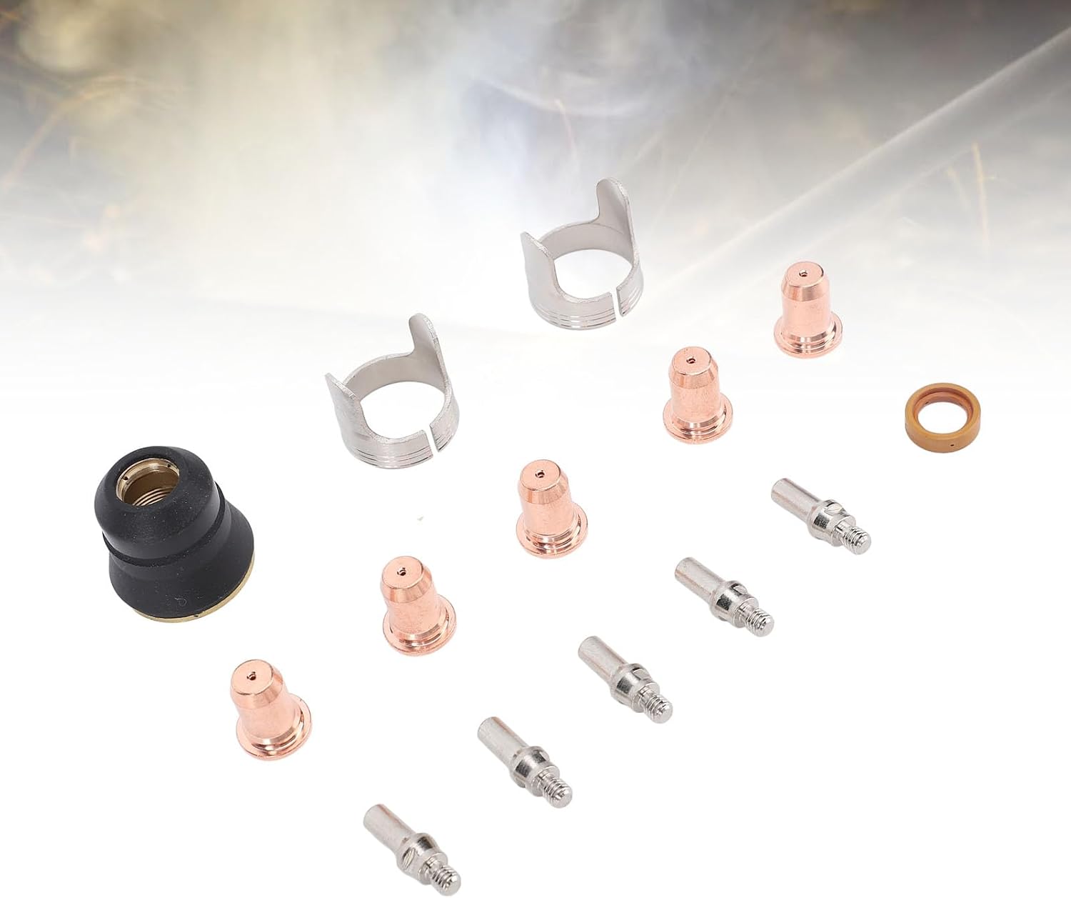 Hilitand 14Pcs Plasma Torch Consumables Set, Electrode Nozzle Protective Cover Bracket with Brass Zinc Alloy Stainless Steel, for CUT 55DS 65DS