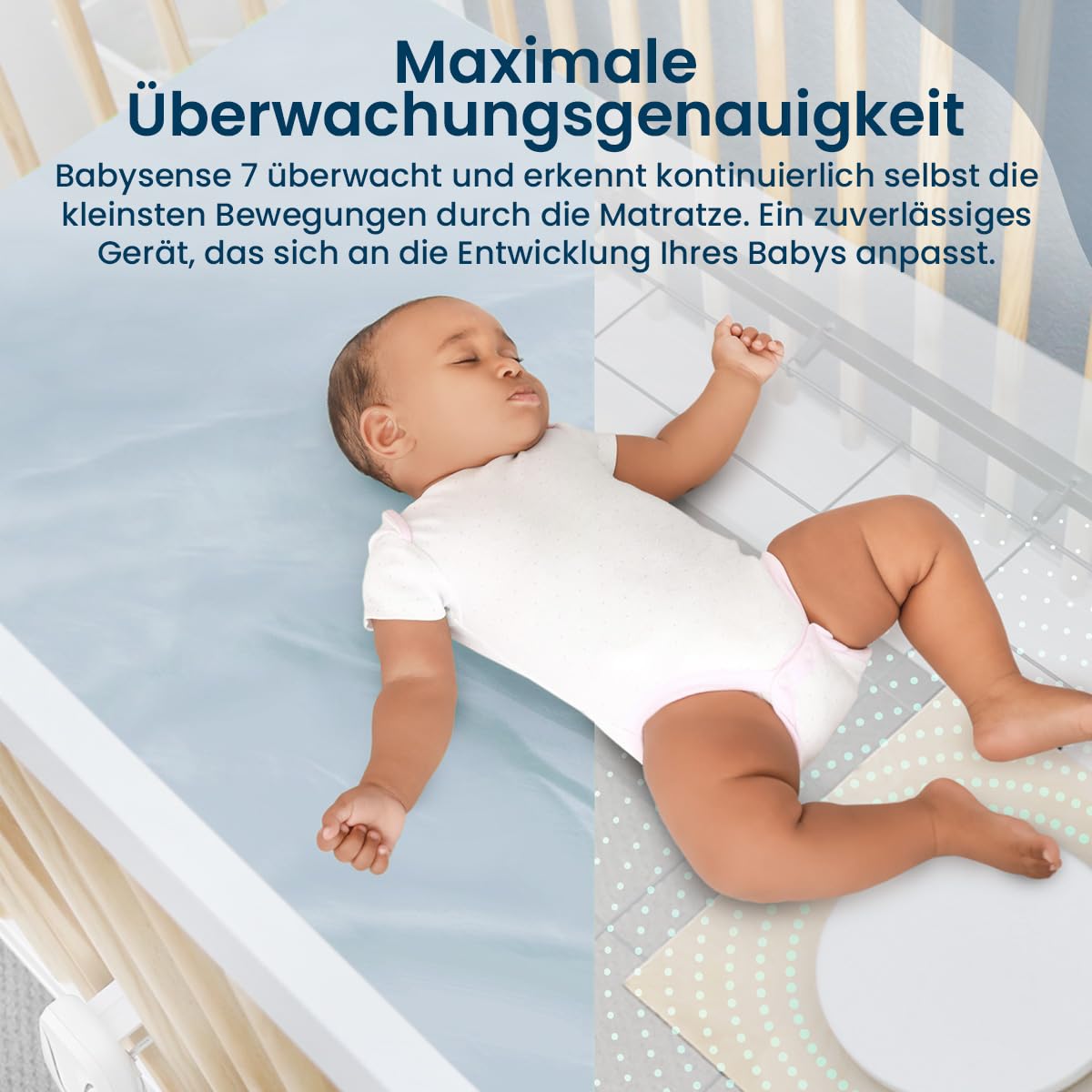 Babysense 7 Baby-Atembewegungsmonitor, Echtzeit-Warnungen, Ganzen Betts mit 2 Sensormatten