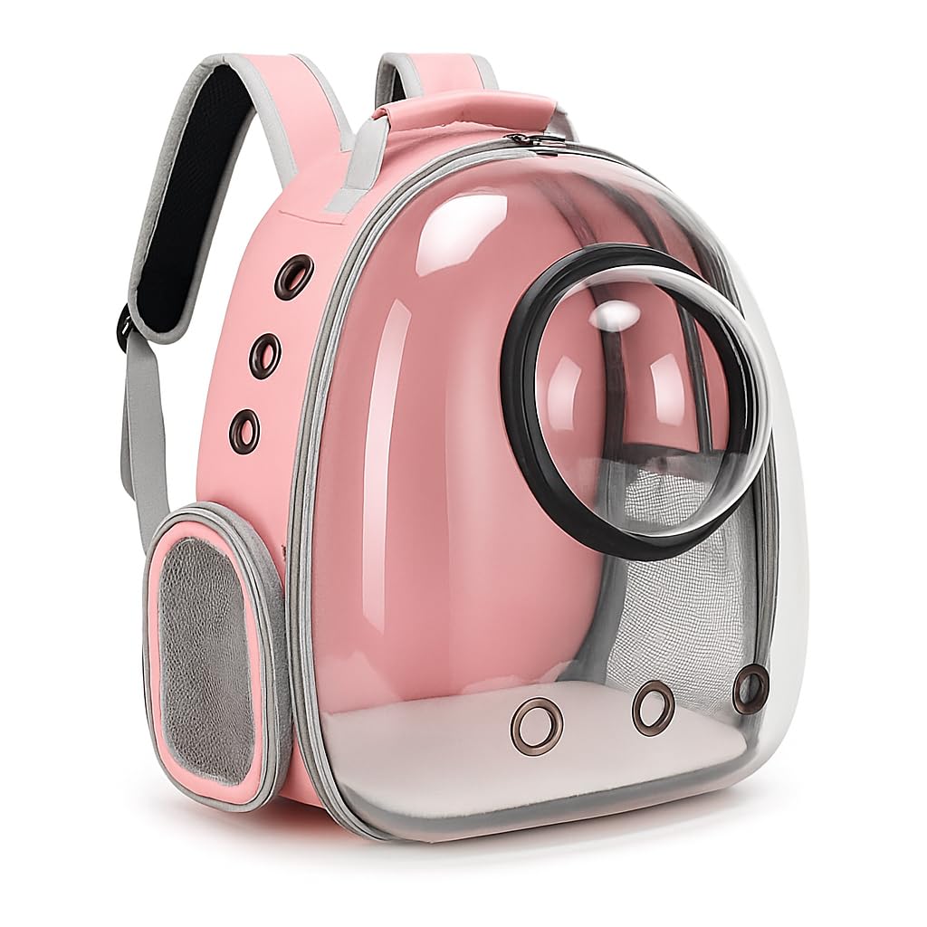 Mochila Cápsula para Mascotas | Mochila Burbuja Transparente para Gatos y Perros Pequeños | Transportín Transpirable Aprobado por Aerolíneas | Viajes, Paseos y Senderismo (RosaV)