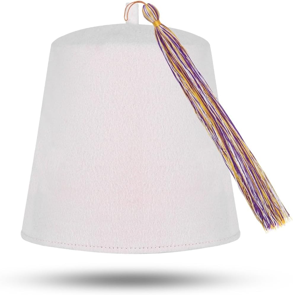 Bricks Masons Masonic Plain Fez Hat - Pure White Wool with Various Tassel Colors