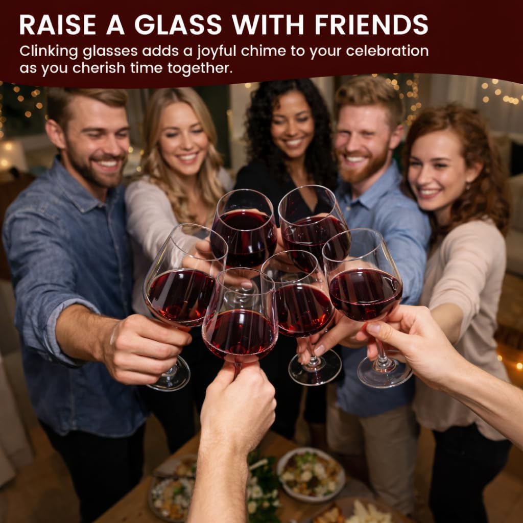 GENICOOK Wine Glasses Set Of 6,Hand Blown Lead-Free Clear Glassware,18 oz Crystal Red Wine Glasses Set,Long Stem Perfect for Party,Wedding,Brithday,Anniversary. - Image 3