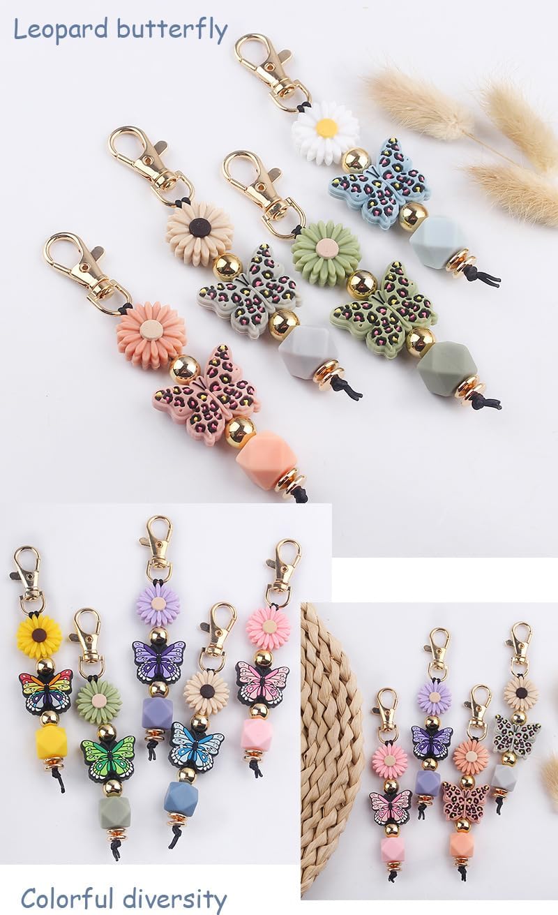 Butterfly Keychain Silicone Beaded Key Ring for Bag Charms Purse, Elastic Key Chain for Women Bag accessories - Image 3